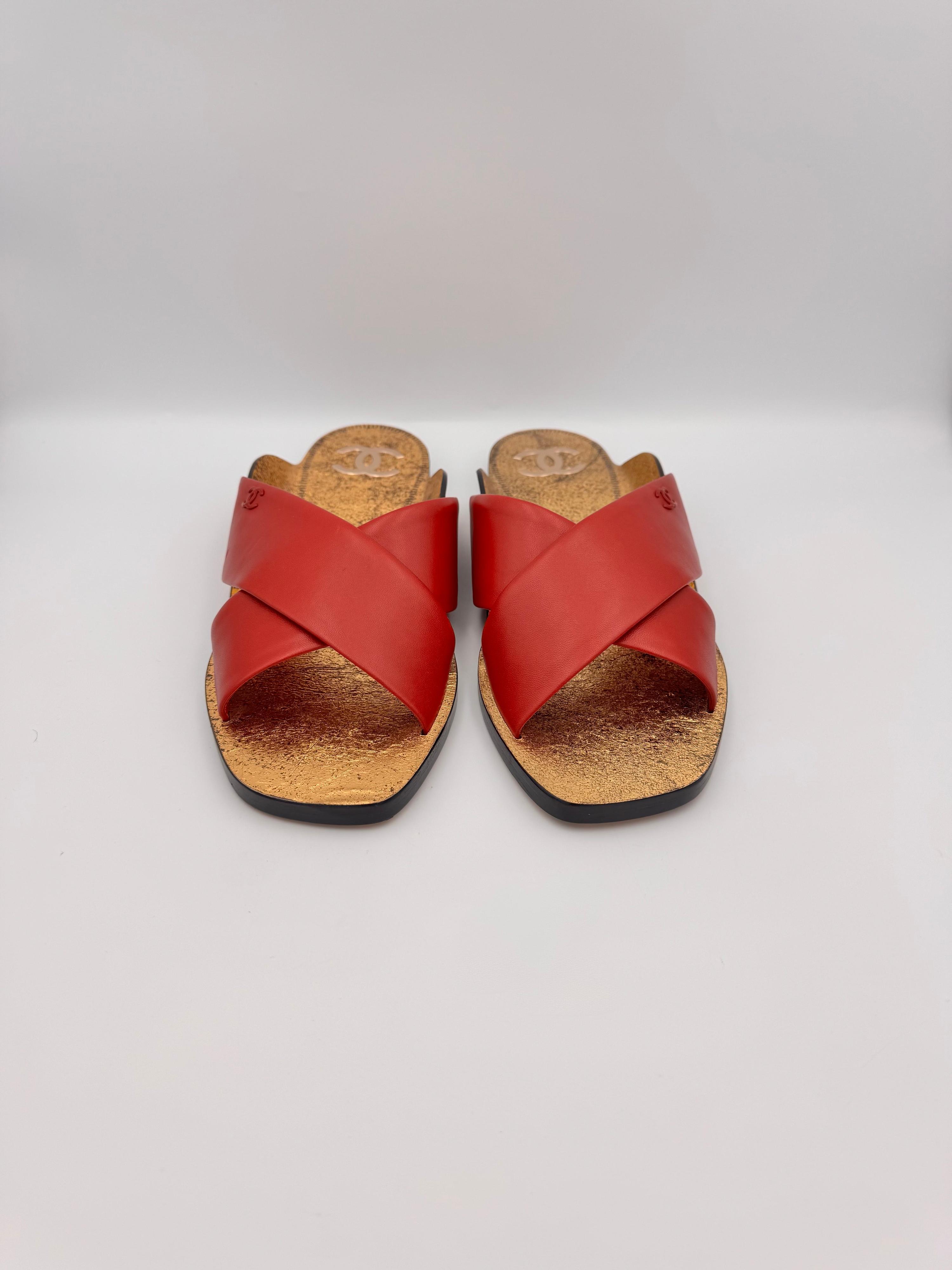 Chanel Red Lambskin Leather Mules Size 41C thumbnail 6