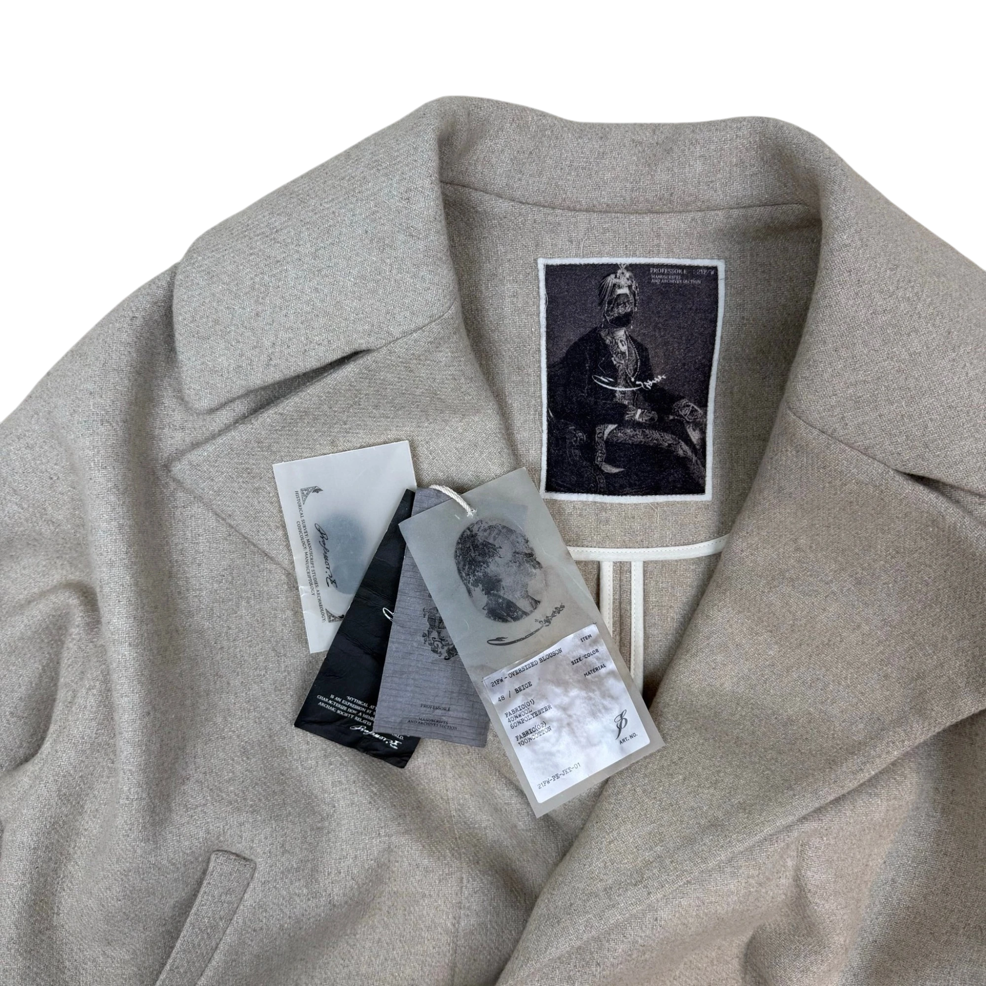Professor.E FW21 Wool Cropped Distressed Blazer Beige (Size 48/Fits M-XL) thumbnail 4