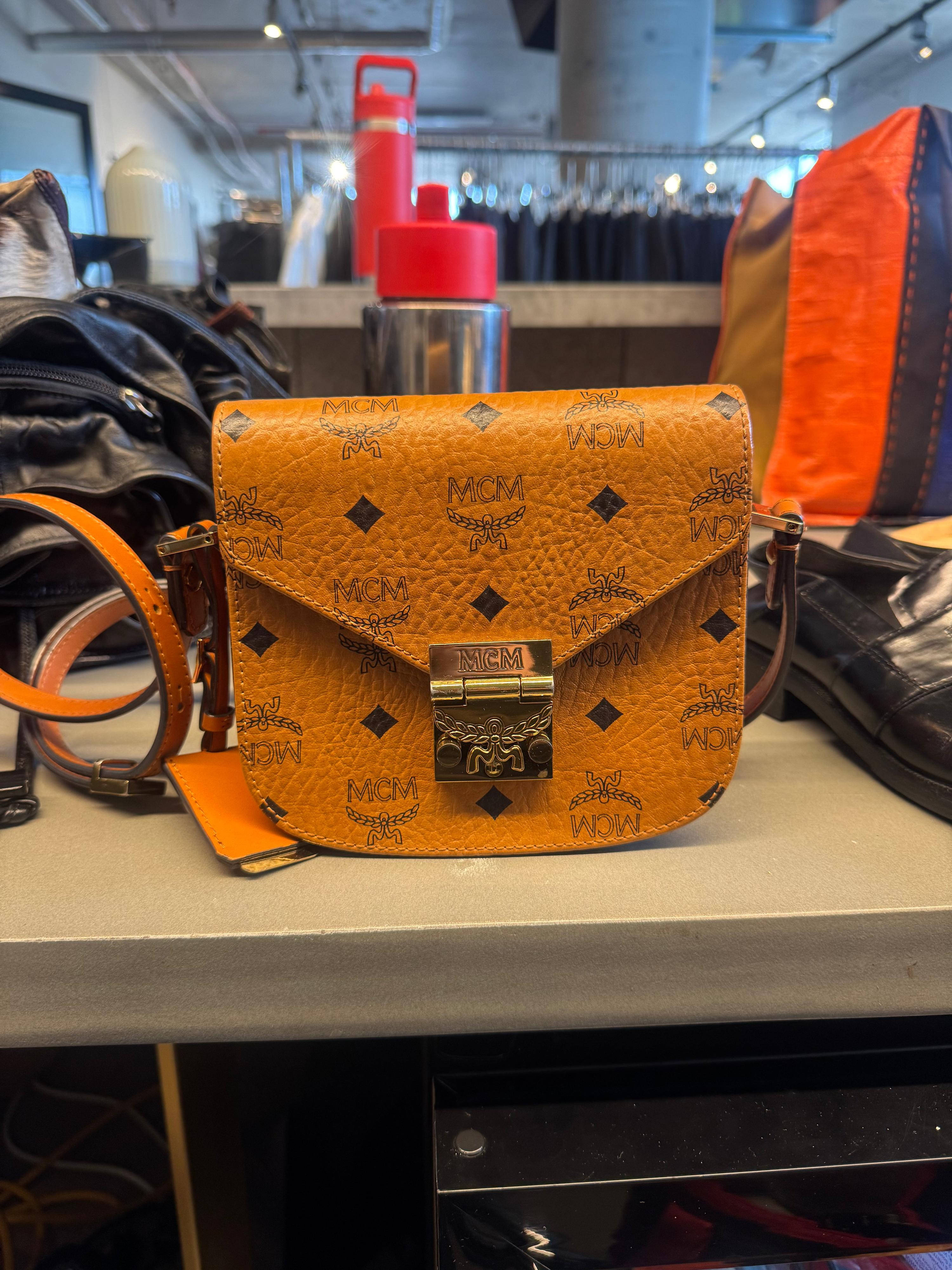 MCM Patricia Cross Body Bag Cognac Monogram