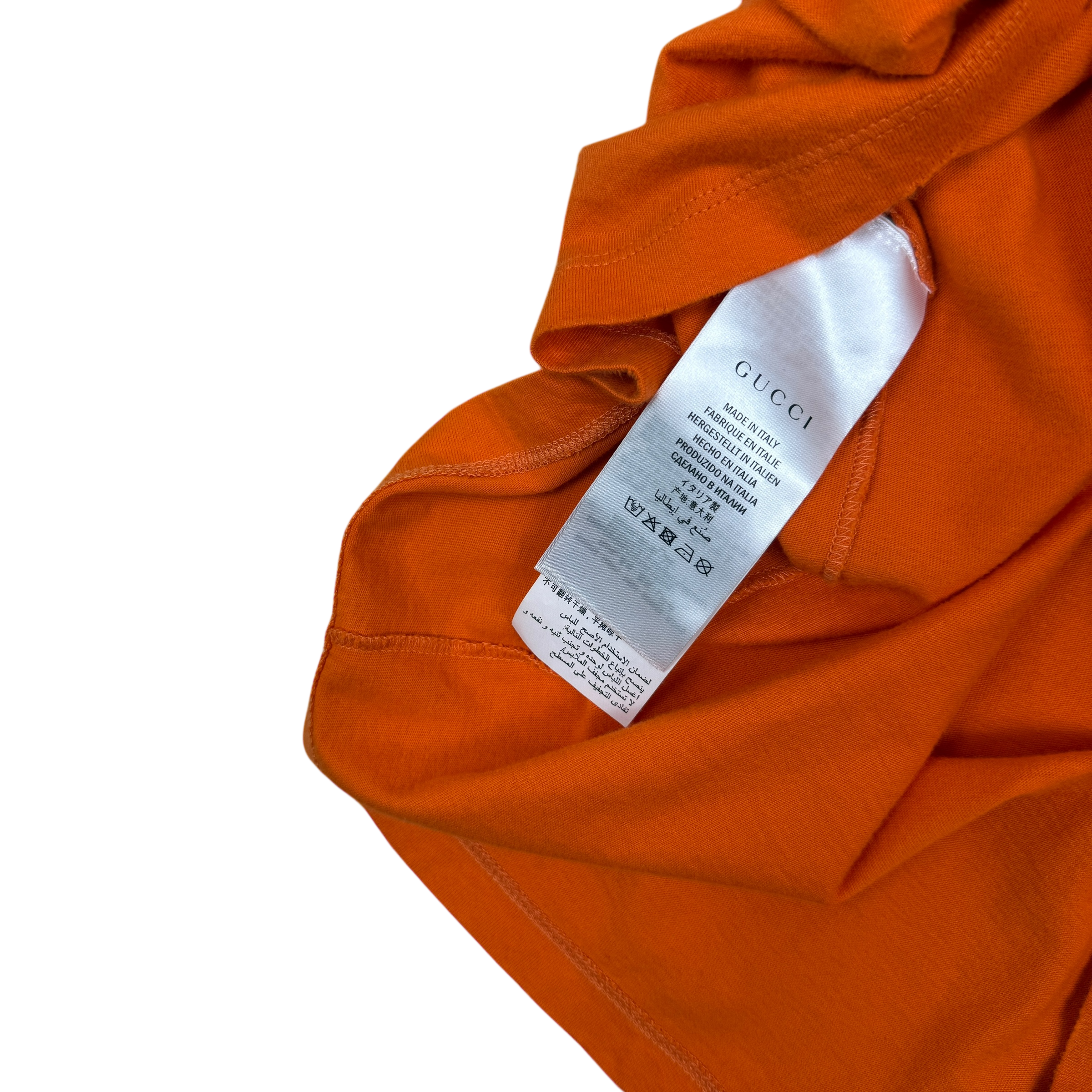 Gucci 2018 Distressed Printed Cotton-Jersey T-Shirt Orange (Fits M-L) thumbnail 6