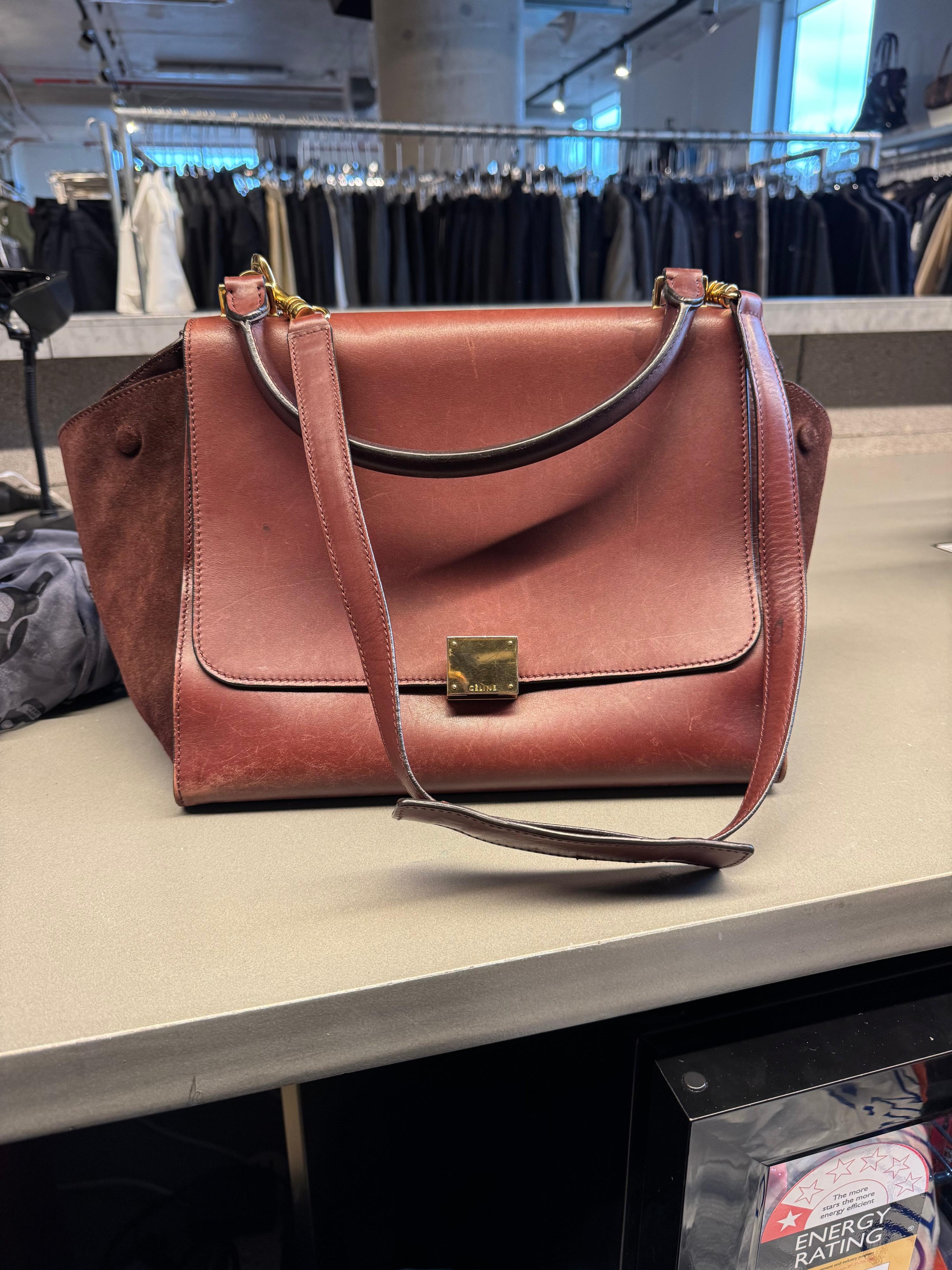 Celine Calf Skin & Suede Trapeze Bag Brown Medium (As Is)