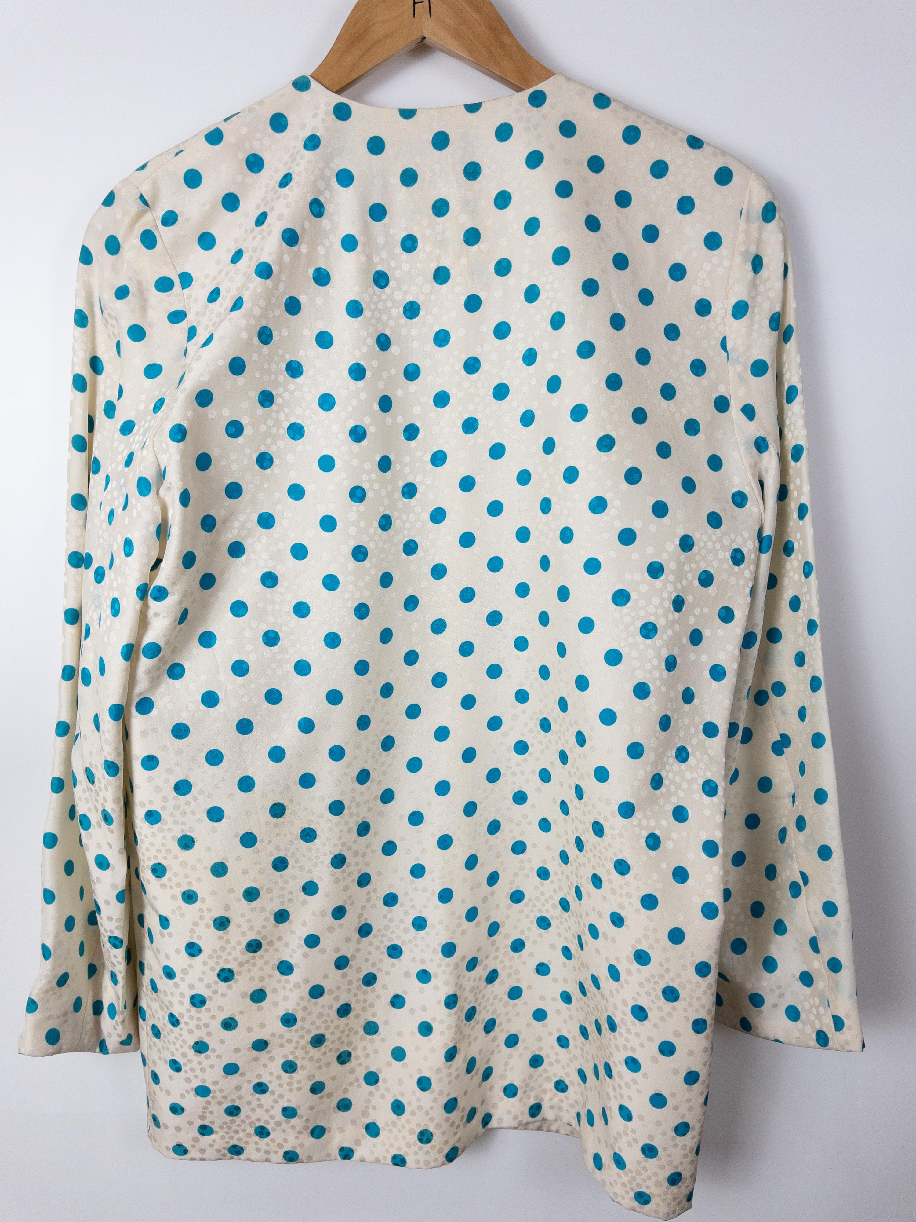 Vintage Blue Spots Print Silk Blazer Size S thumbnail 3