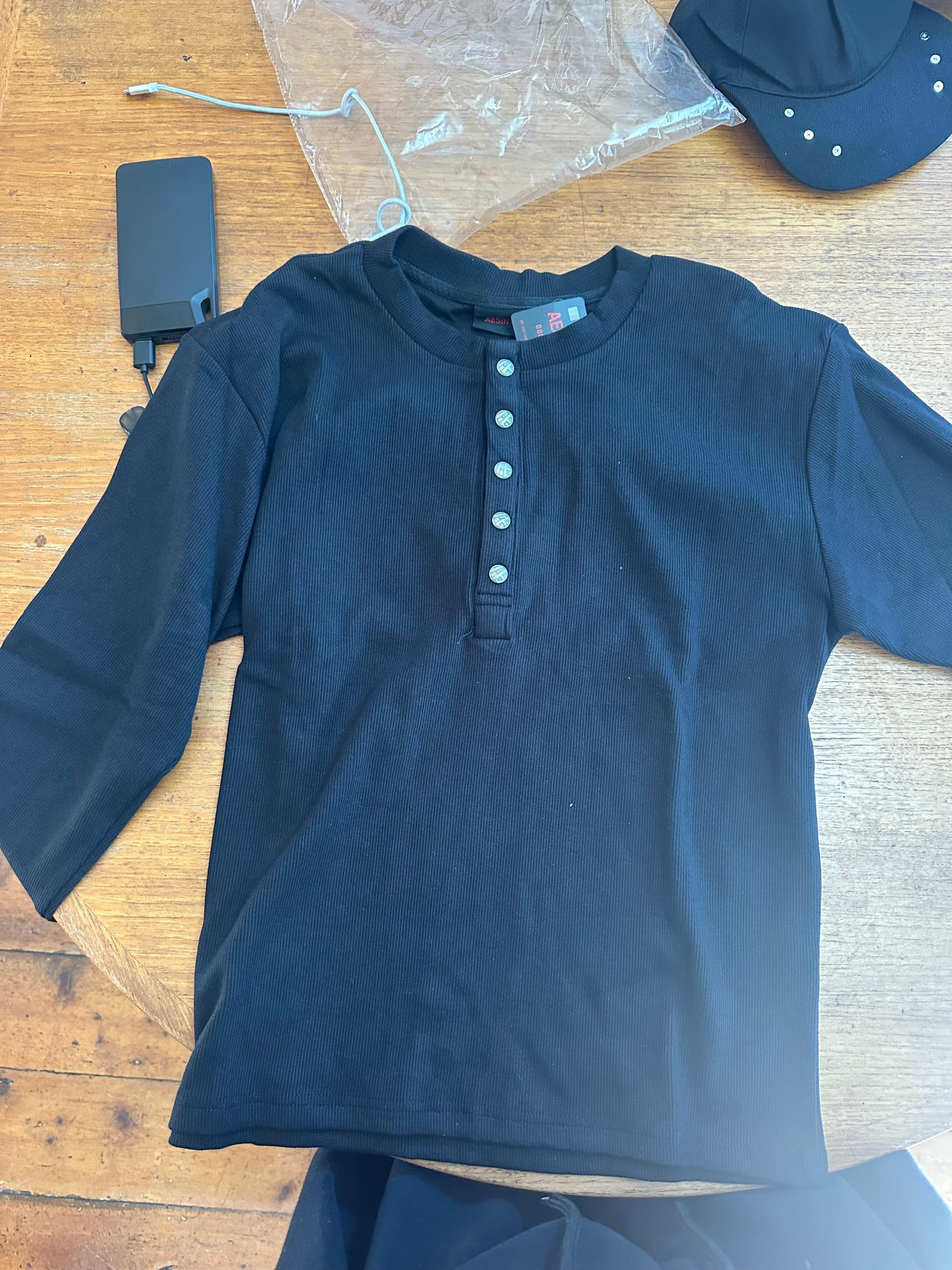 Aesir Studios Button Long Sleeve Henley Shirt Black (Size 1/S-M)
