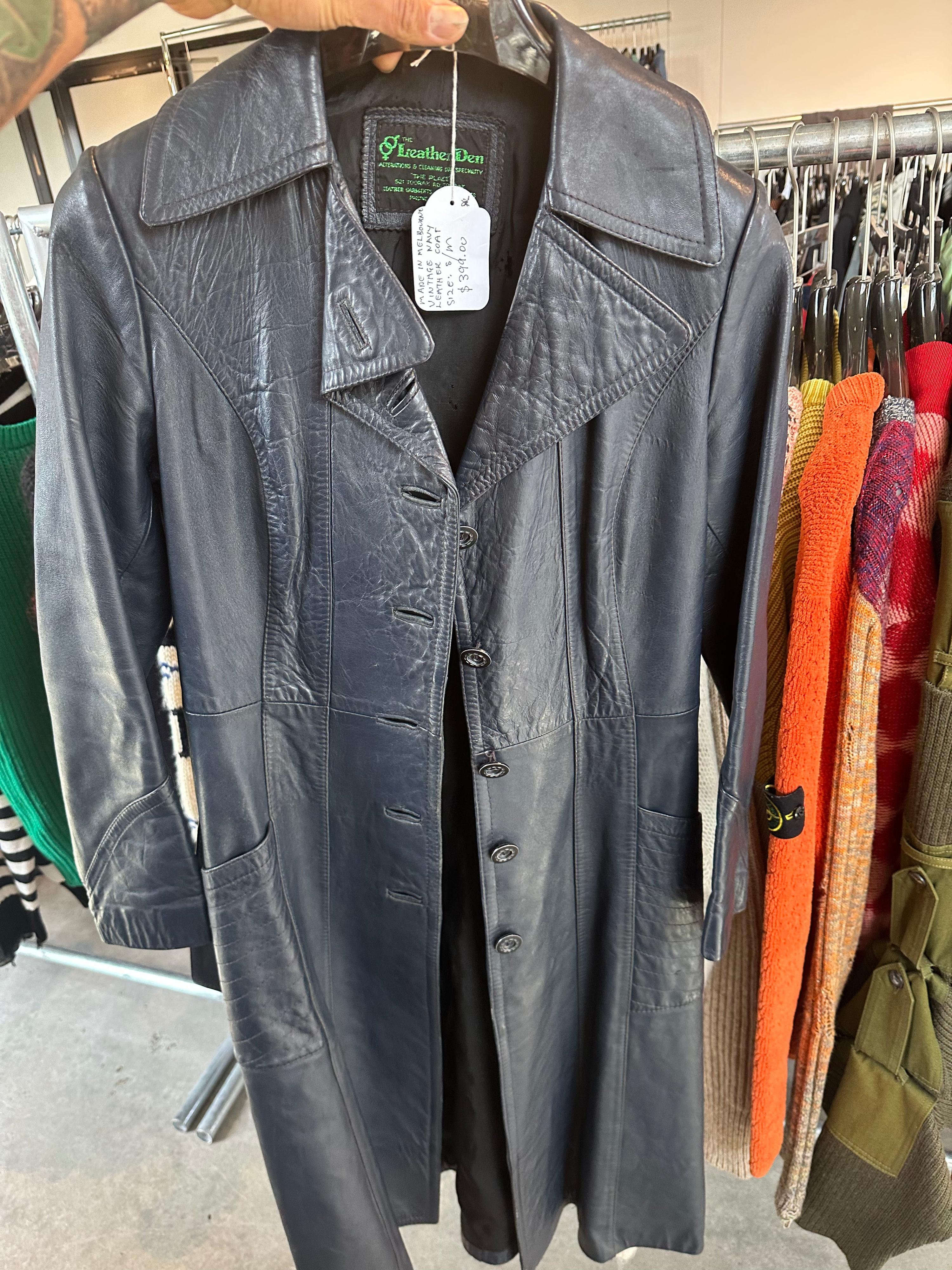 Leather Den 70s Leather Coat Navy (Made in Aus) (Fits S-M Womens)