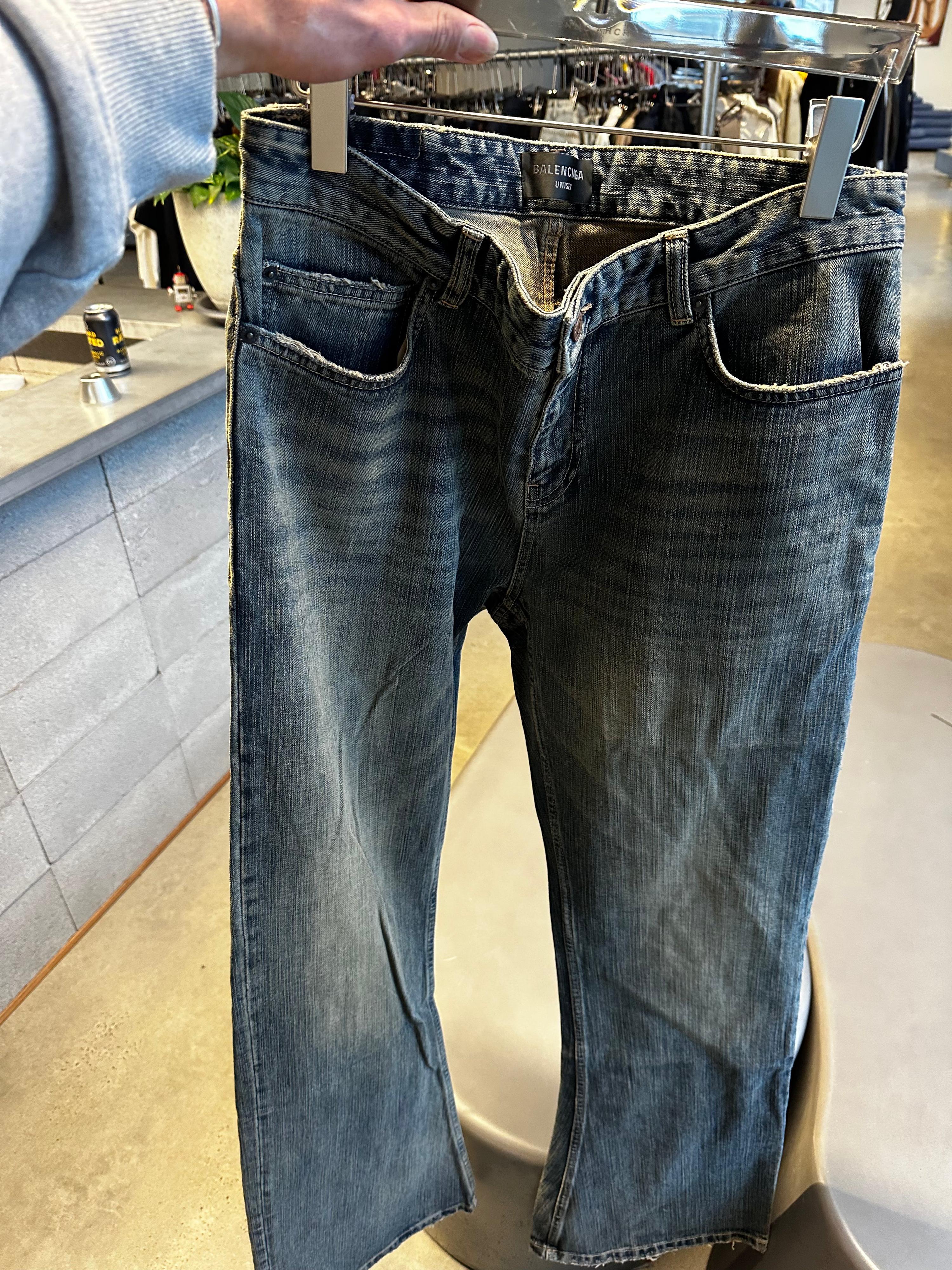 Balenciaga FW23 Bootcut
Flared Dirt Wash Denim Jeans Blue (Size XL)