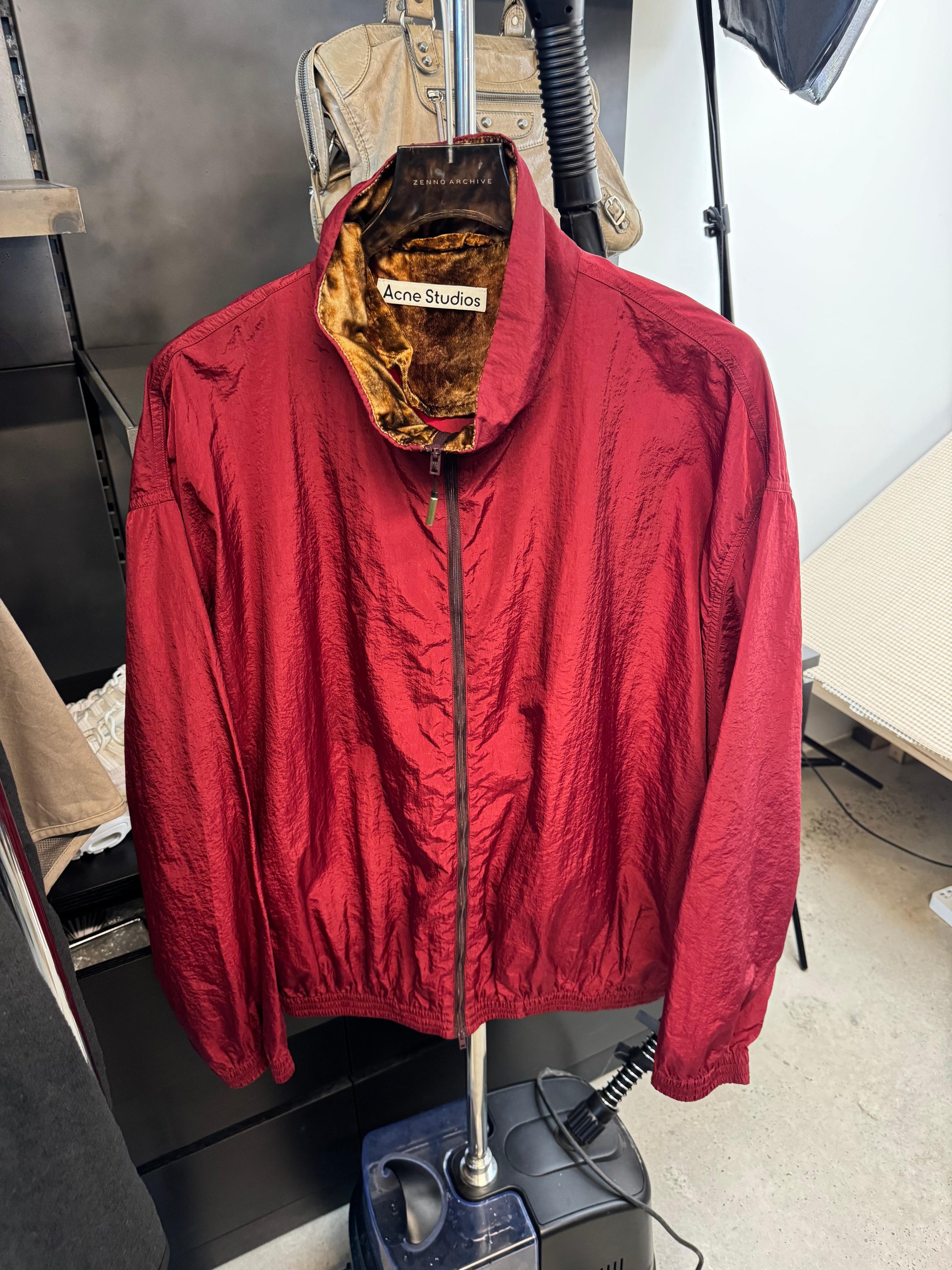 Acne Studios Velvet Collar Nylon Zip Jacket Burgundy (Size 52/XL)