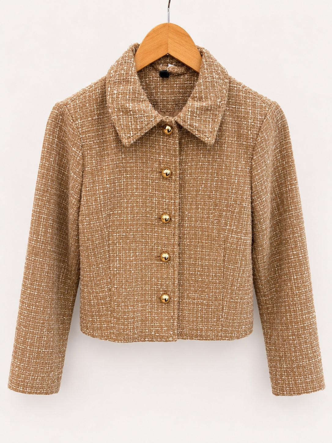 H&M Divided Camel Cream Tweed Gold Button Jacket XS