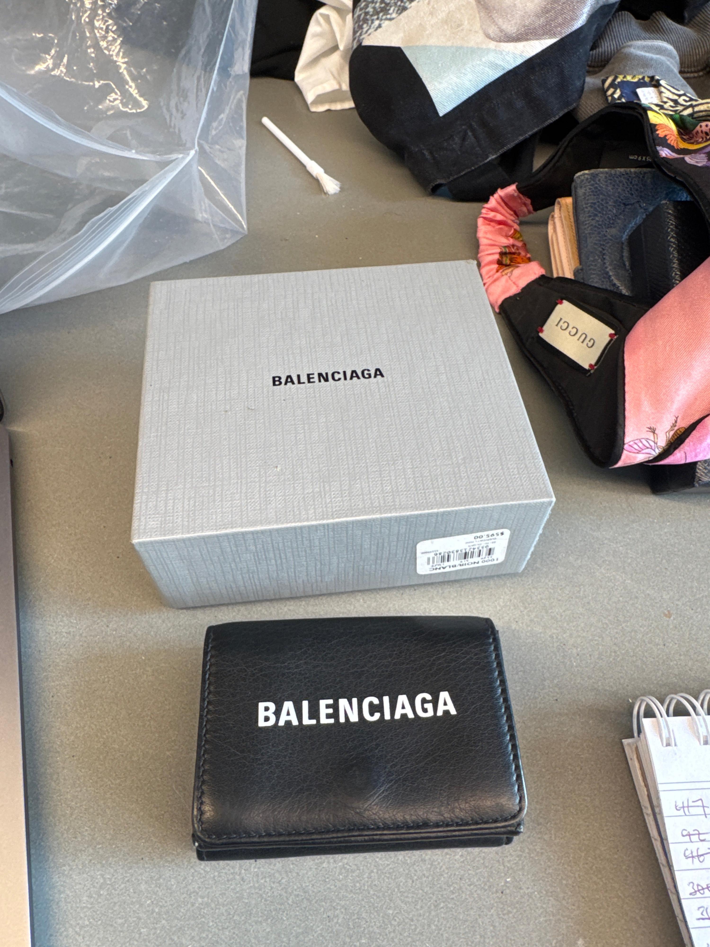 Balenciaga Leather Mini Tri-Fold Wallet & Box