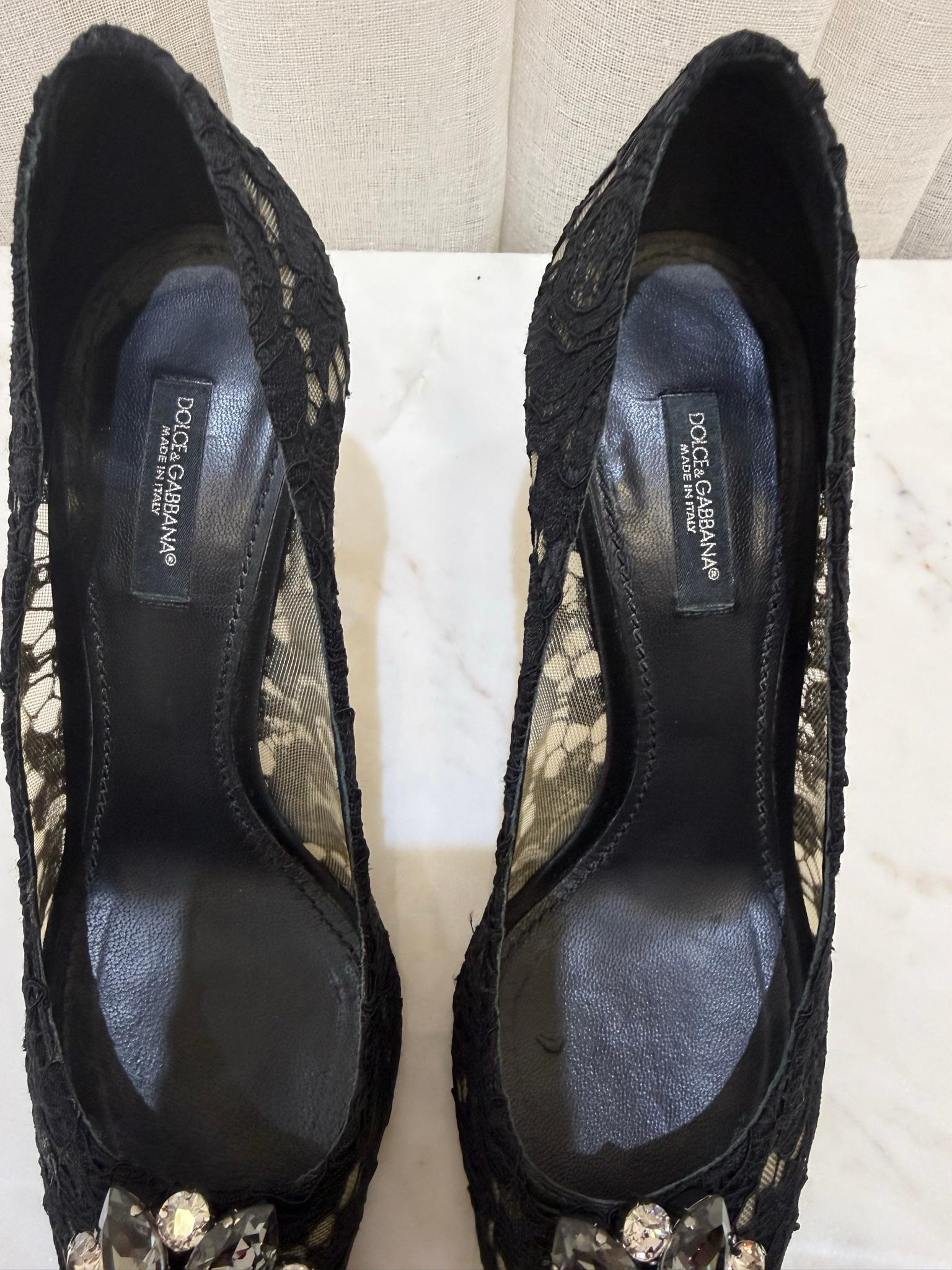 Dolce & Gabbana Black Lace Embellished Heels 38 thumbnail 6