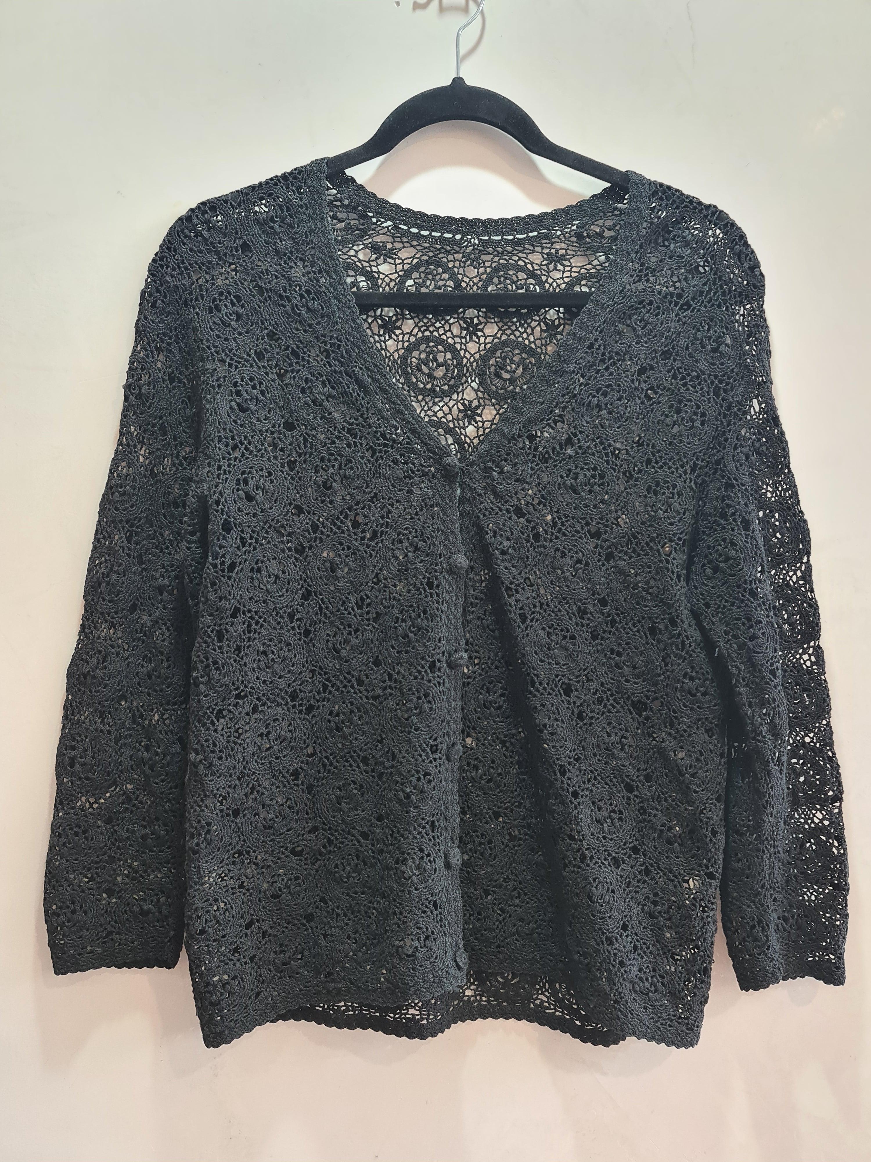 Vintage black crochet cardigan - size M thumbnail 2