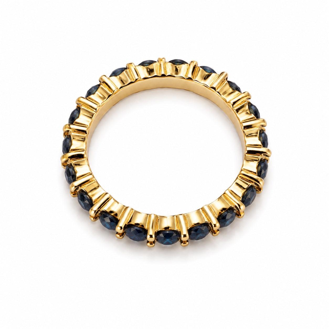 Beautiful Earth Gold Navy Crystal Eternity Ring Size 7