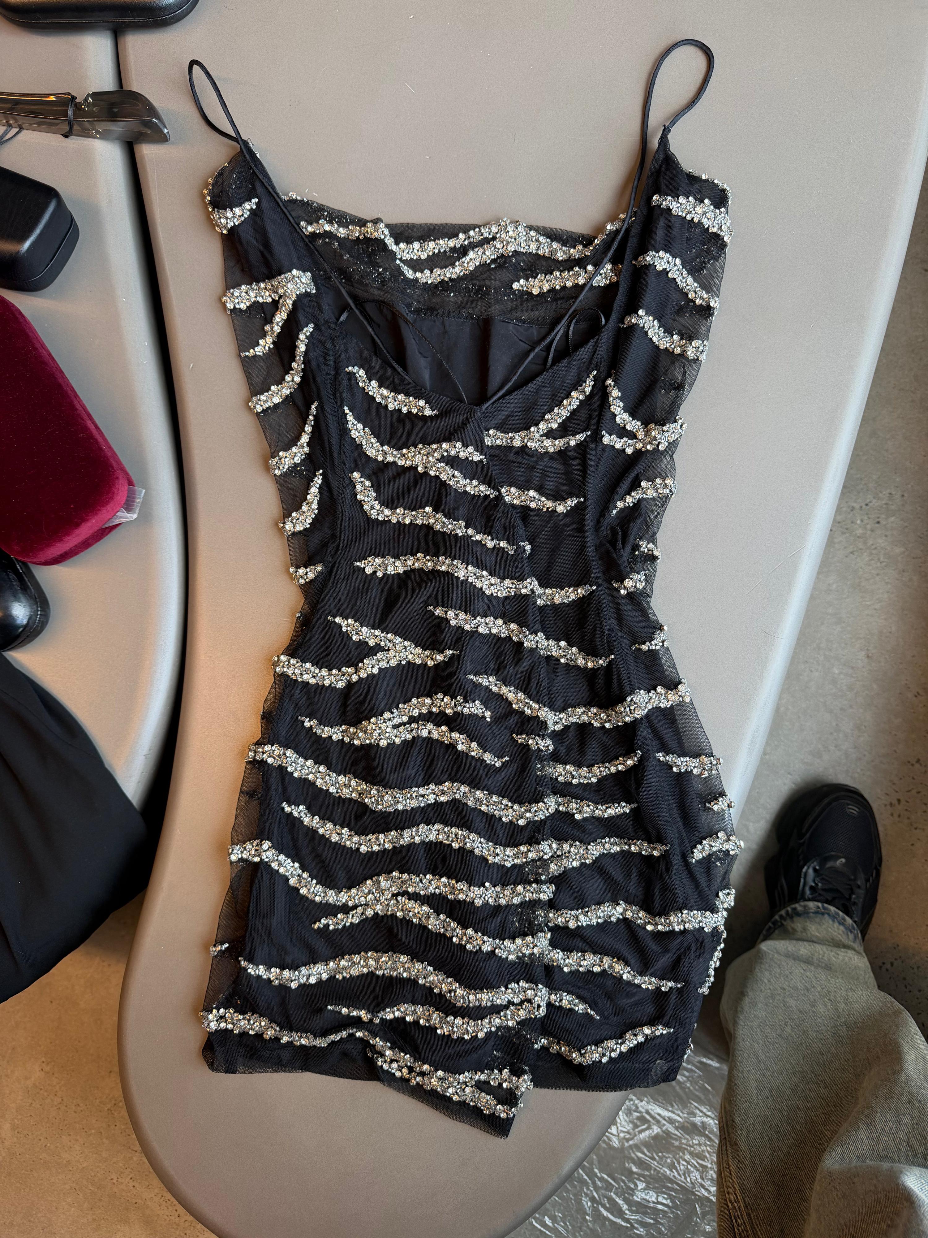 Retrofête Crystal Embellished Zebra Mini Dress Black (Size S) thumbnail 2