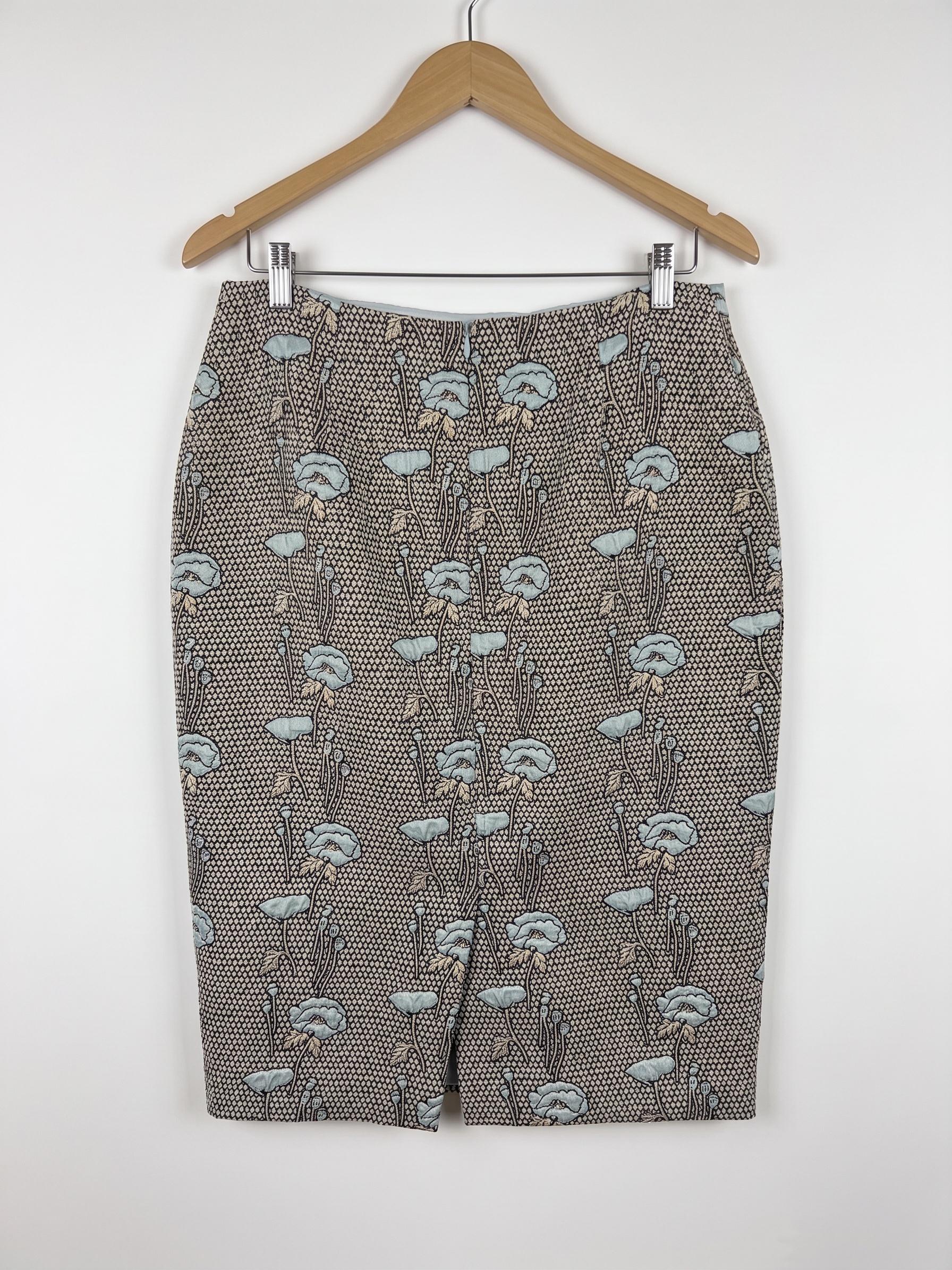 Carla Zampatti Blue Floral Brocade Pencil Skirt 10 thumbnail 2