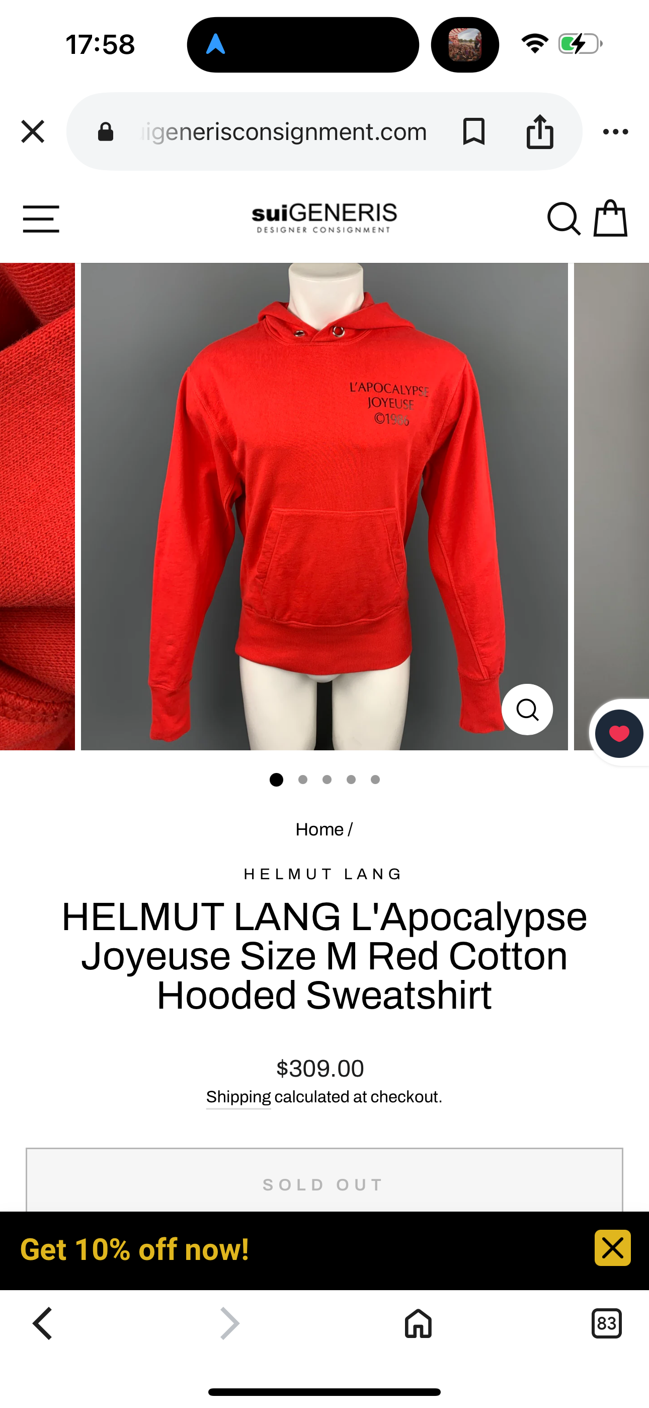 Helmut Lang ‘L’Apocalypse Joyeuse’ Hoodie Red (Size L) thumbnail 2