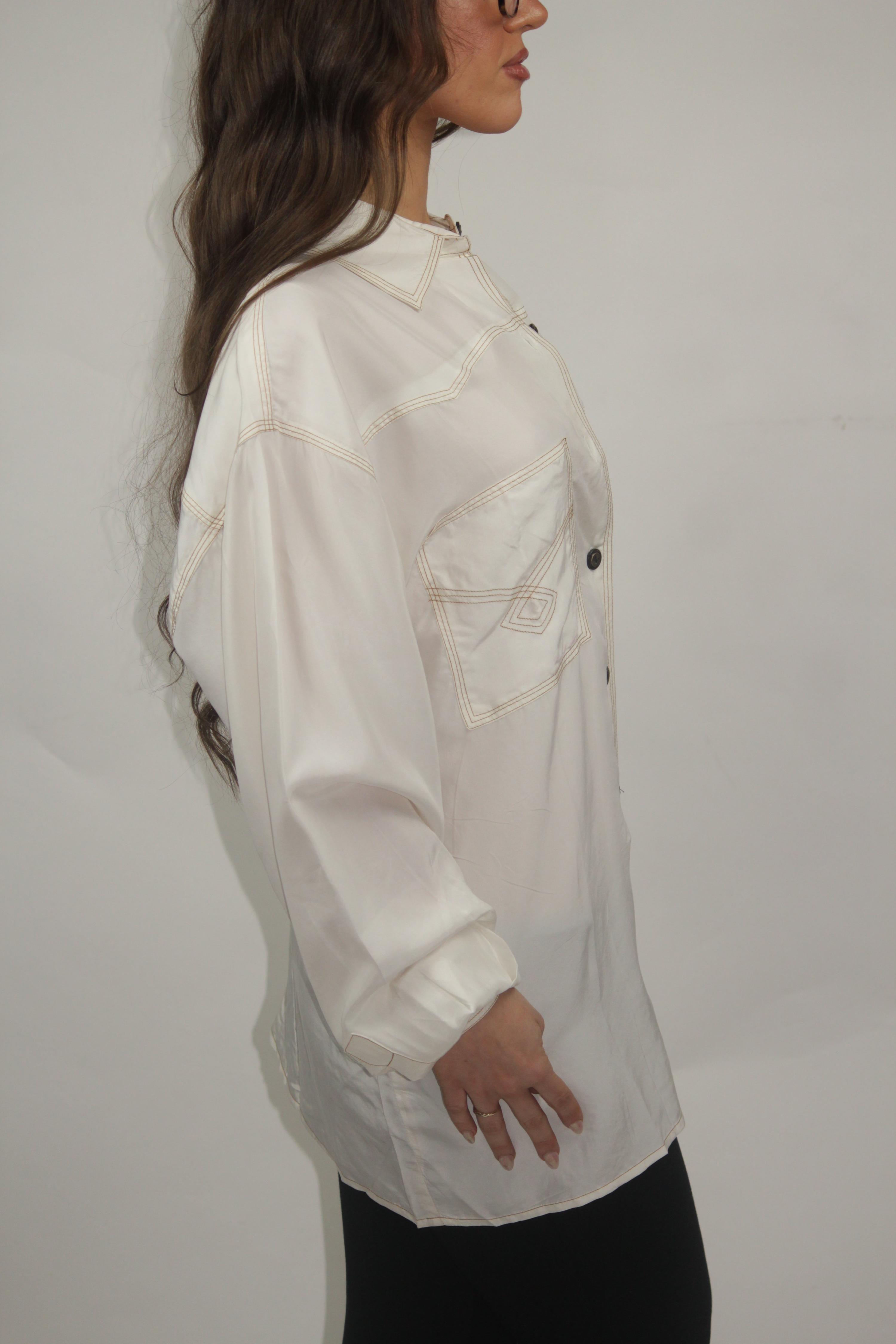 Gavamillo Off-White Silk Button-Up Shirt thumbnail 3