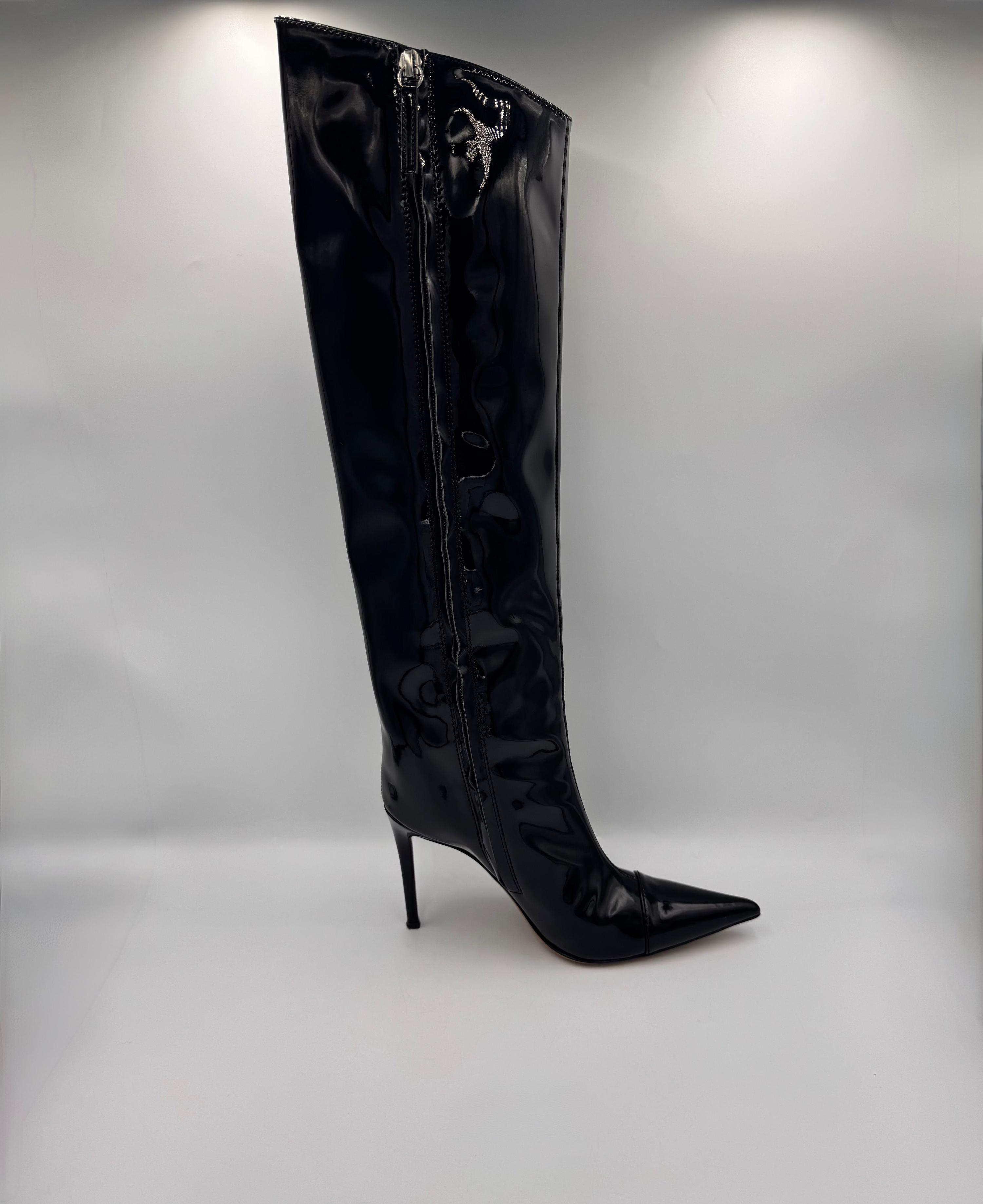 ALEXANDRE VAULTHIER Black Patent Knee-High Boots size 38.5 thumbnail 7