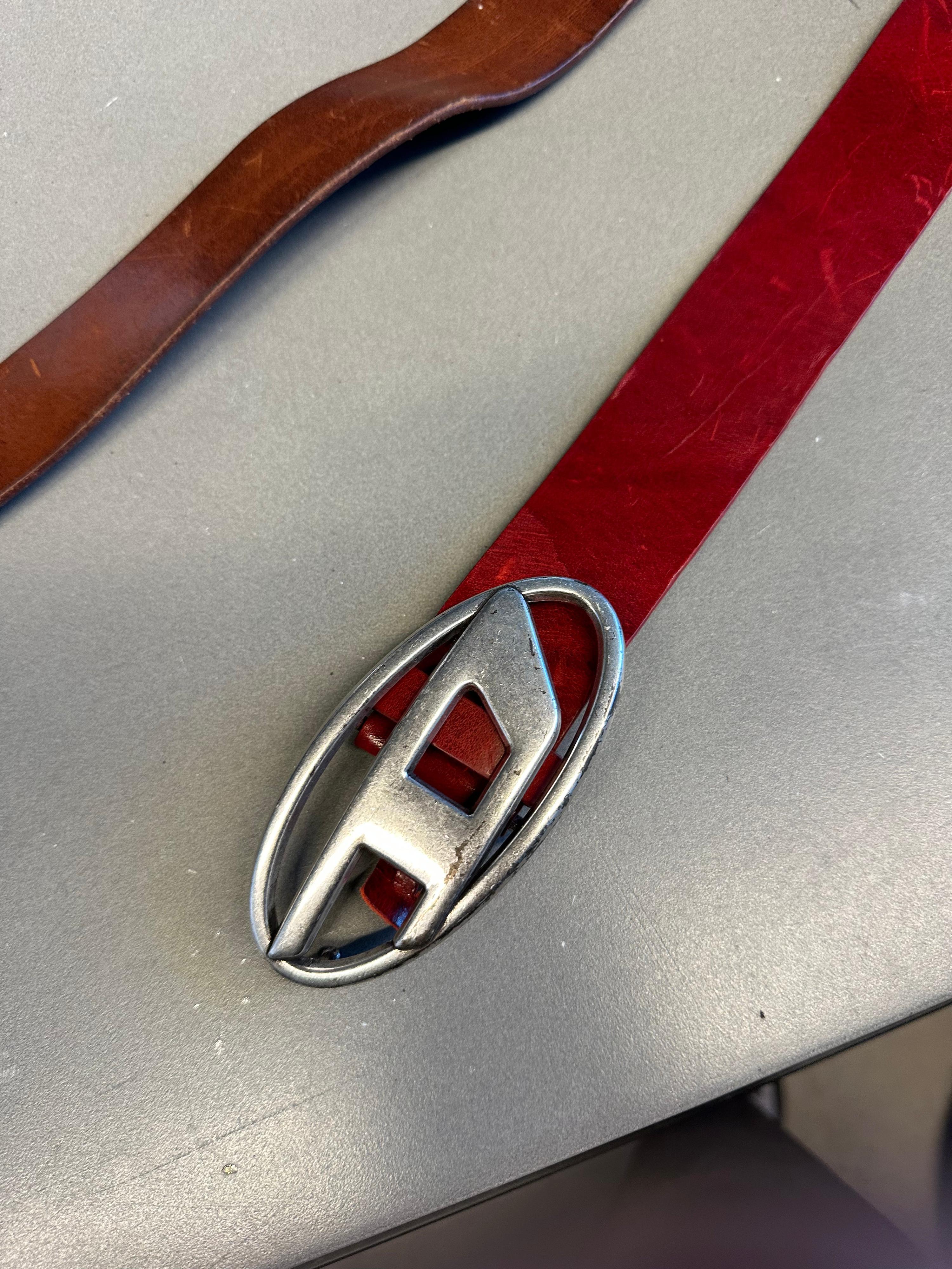 Diesel D-Logo Buckle Leather Belt Red (Size 100)