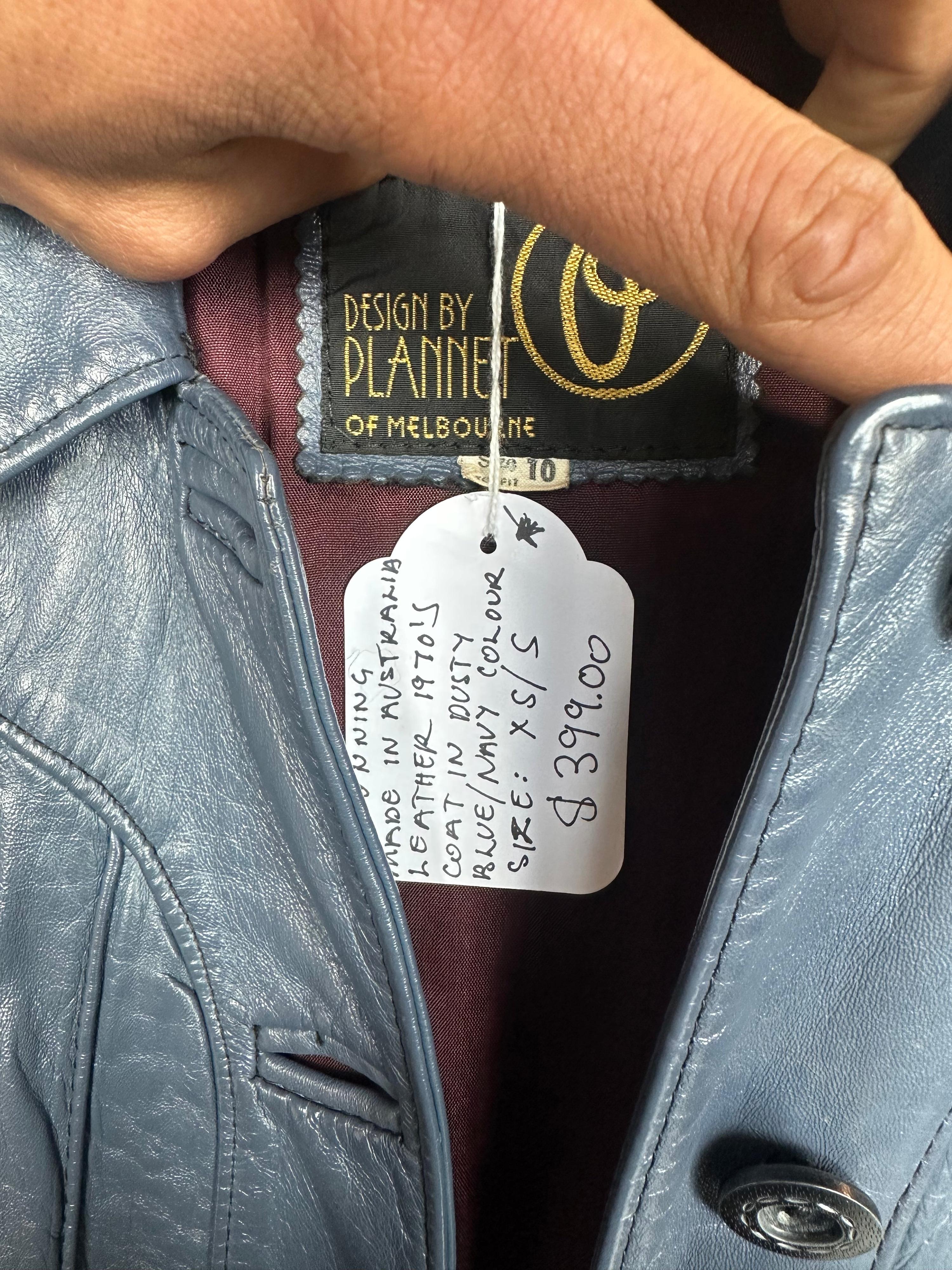 Plannet 70s Leather Coat Dusty Blue (Made in Aus) (Fits XS-S Womens) thumbnail 2