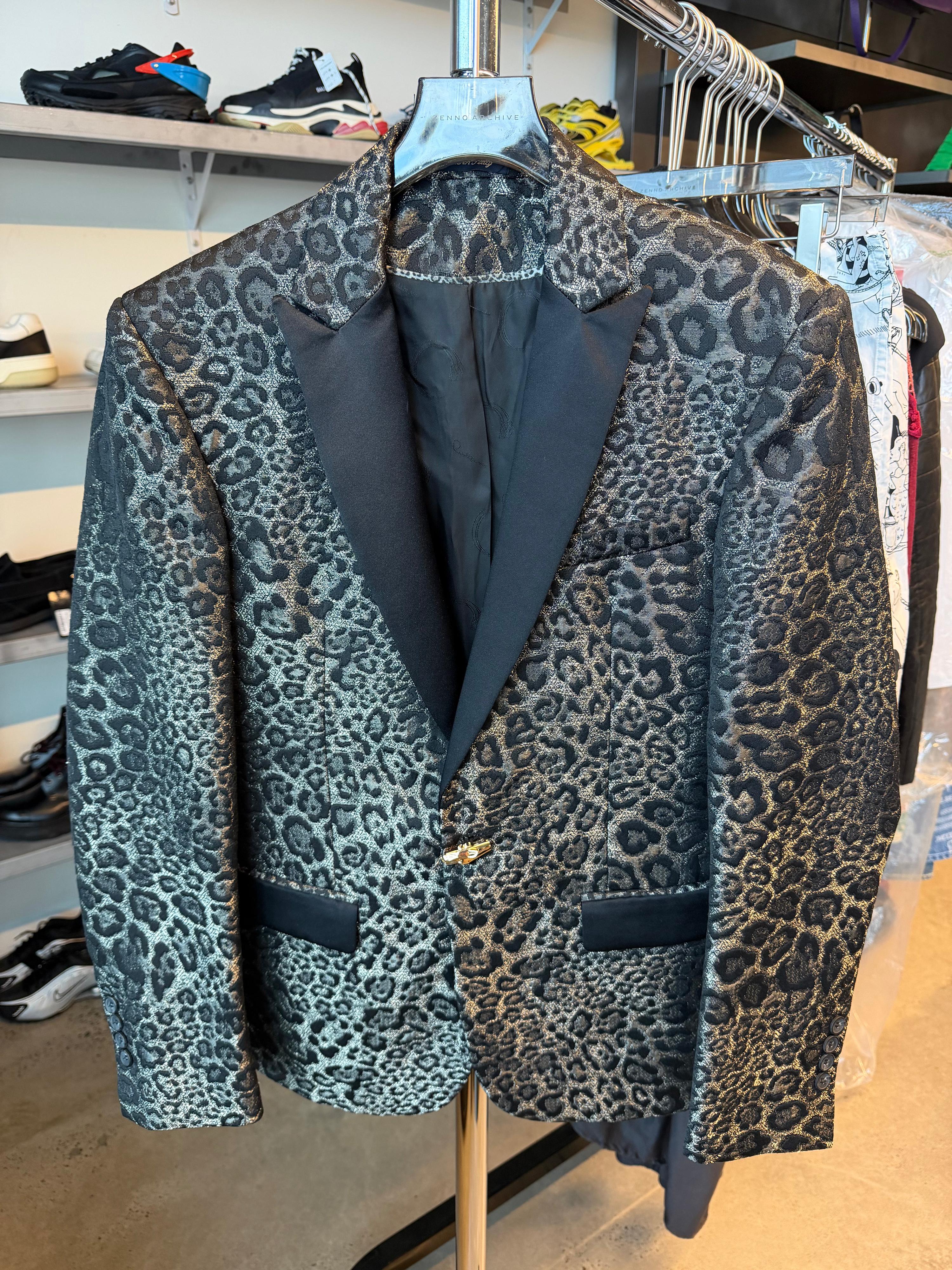 Cavalli Class Single Breasted Leopard Print Blazer Grey / Black (Size XS)