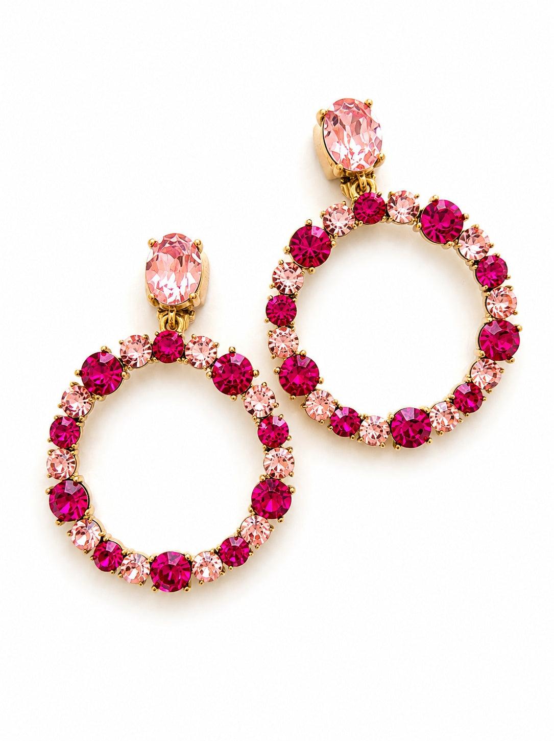 Oscar de la Renta Pink Crystal Hoop Clip-On Earrings