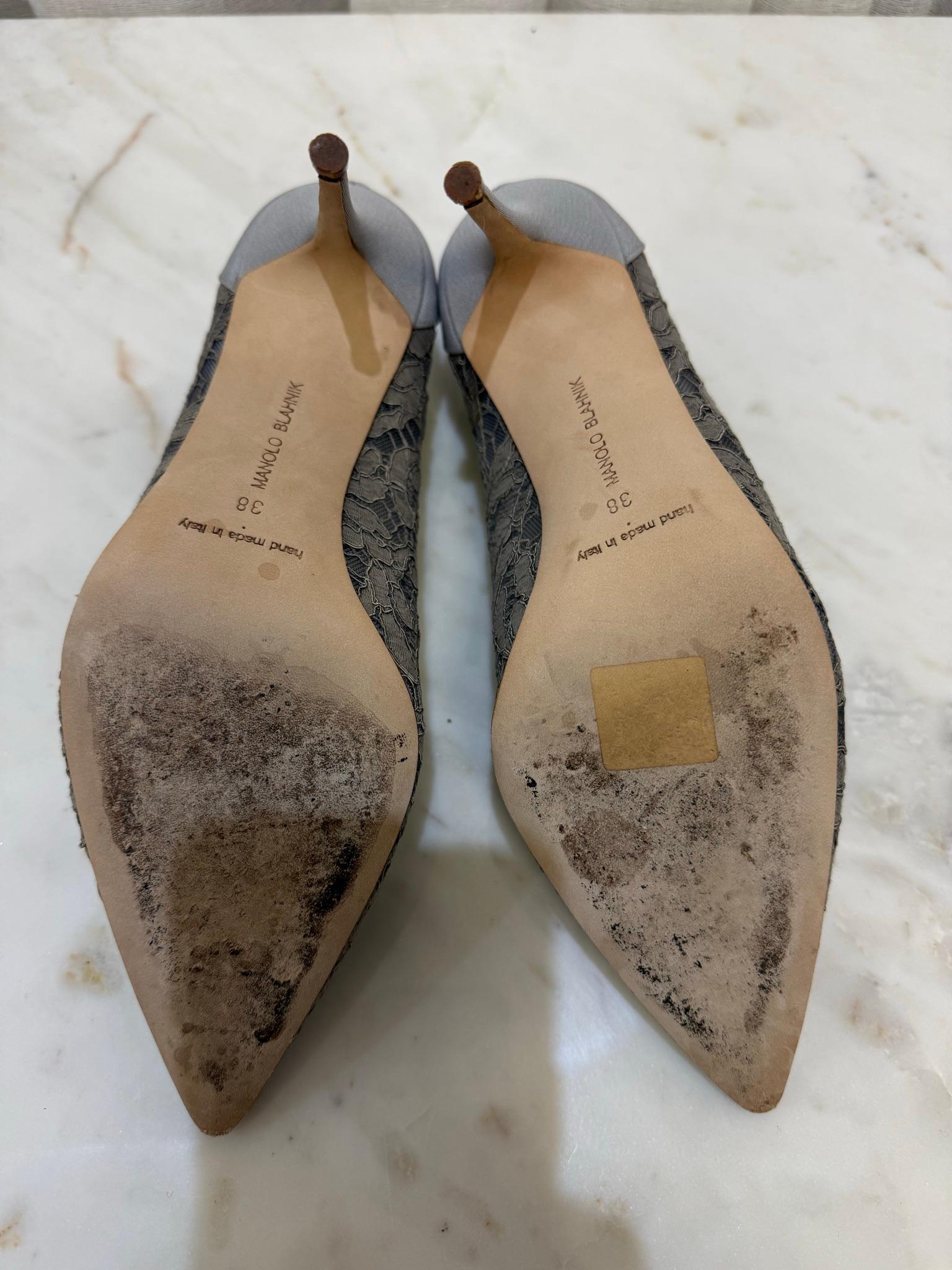 Manolo Blahnik Grey Lace Nadira Heels 38 thumbnail 7
