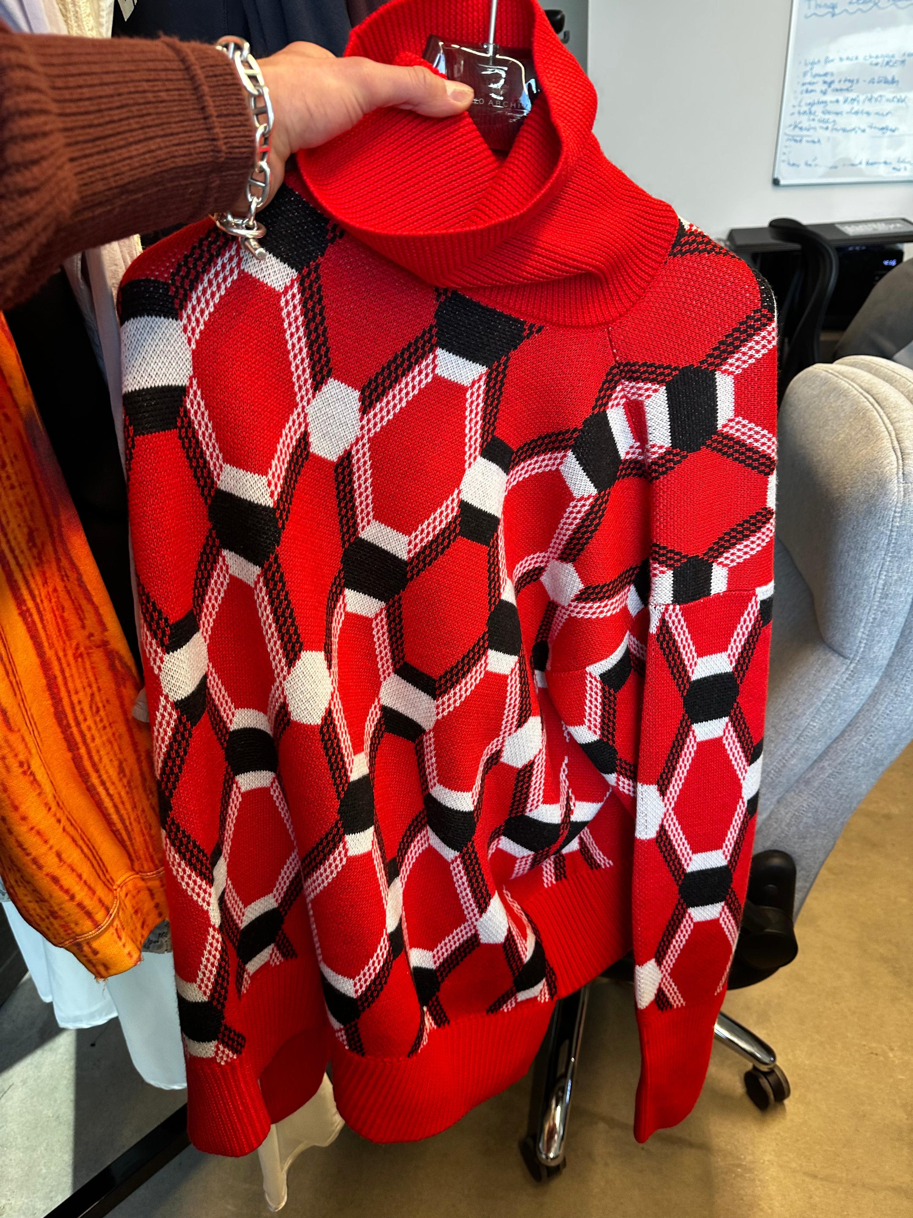 Random Identities Jacquard Wool Knit High Neck Oversized Sweatshirt Red (Size S)