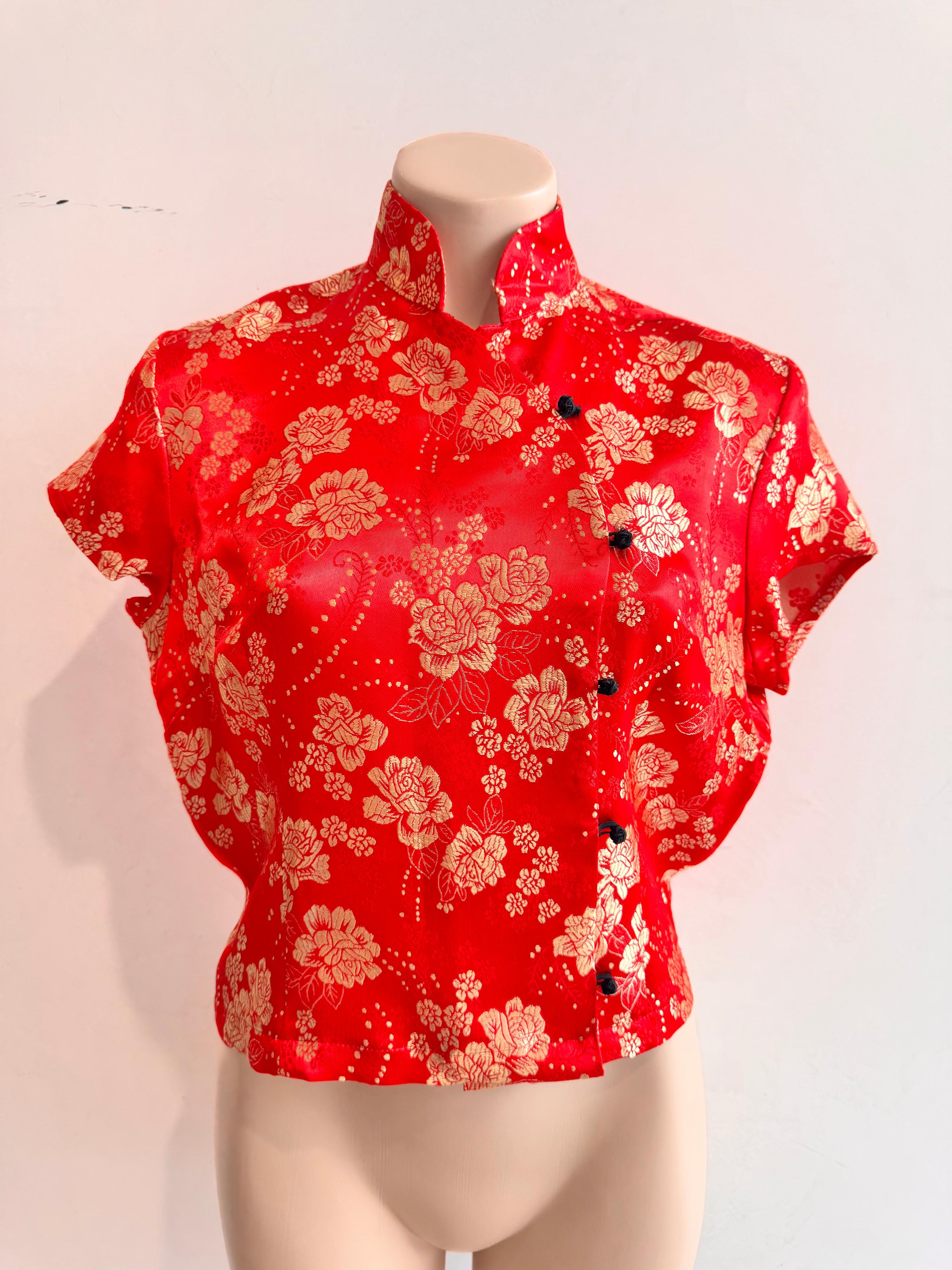 Vintage Kamikaze Red Mandarin Top - size 14 thumbnail 3