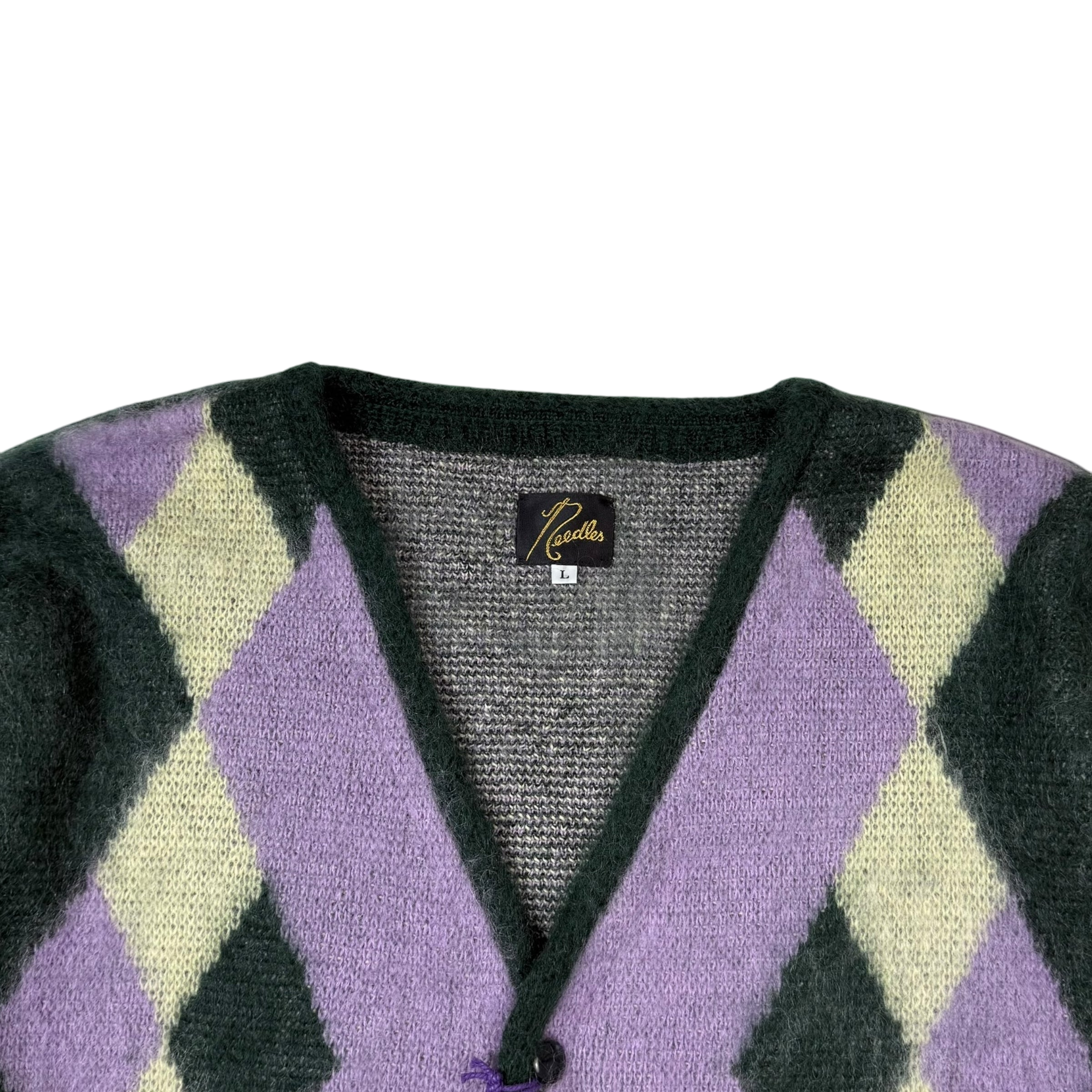 Needles AW22 Mohair Diamond Cardigan Purple & Green (Size L) thumbnail 2