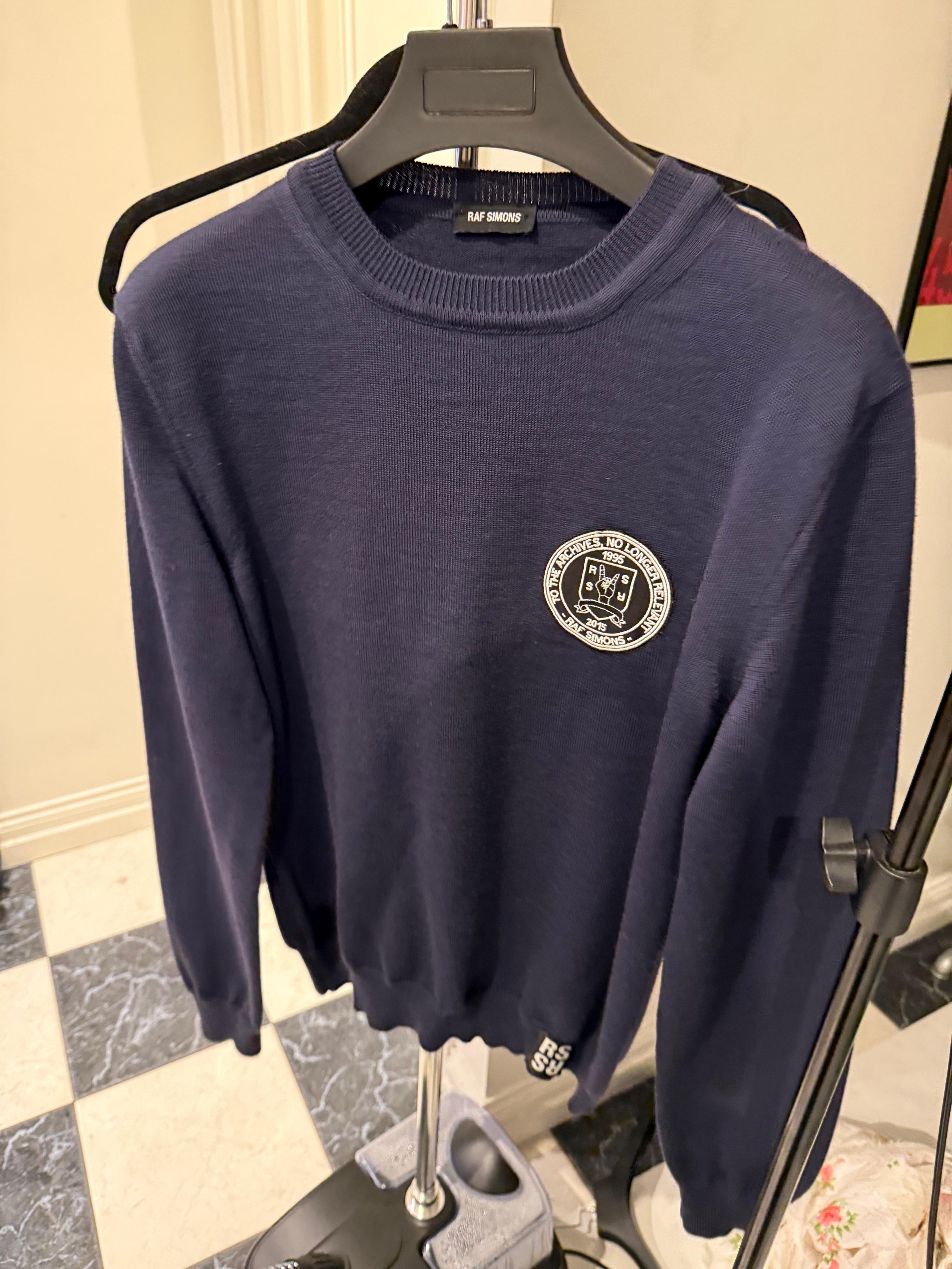 Raf Simons AW15 ‘To The Archives’ College Wool Knit Sweatshirt Navy (Size M)