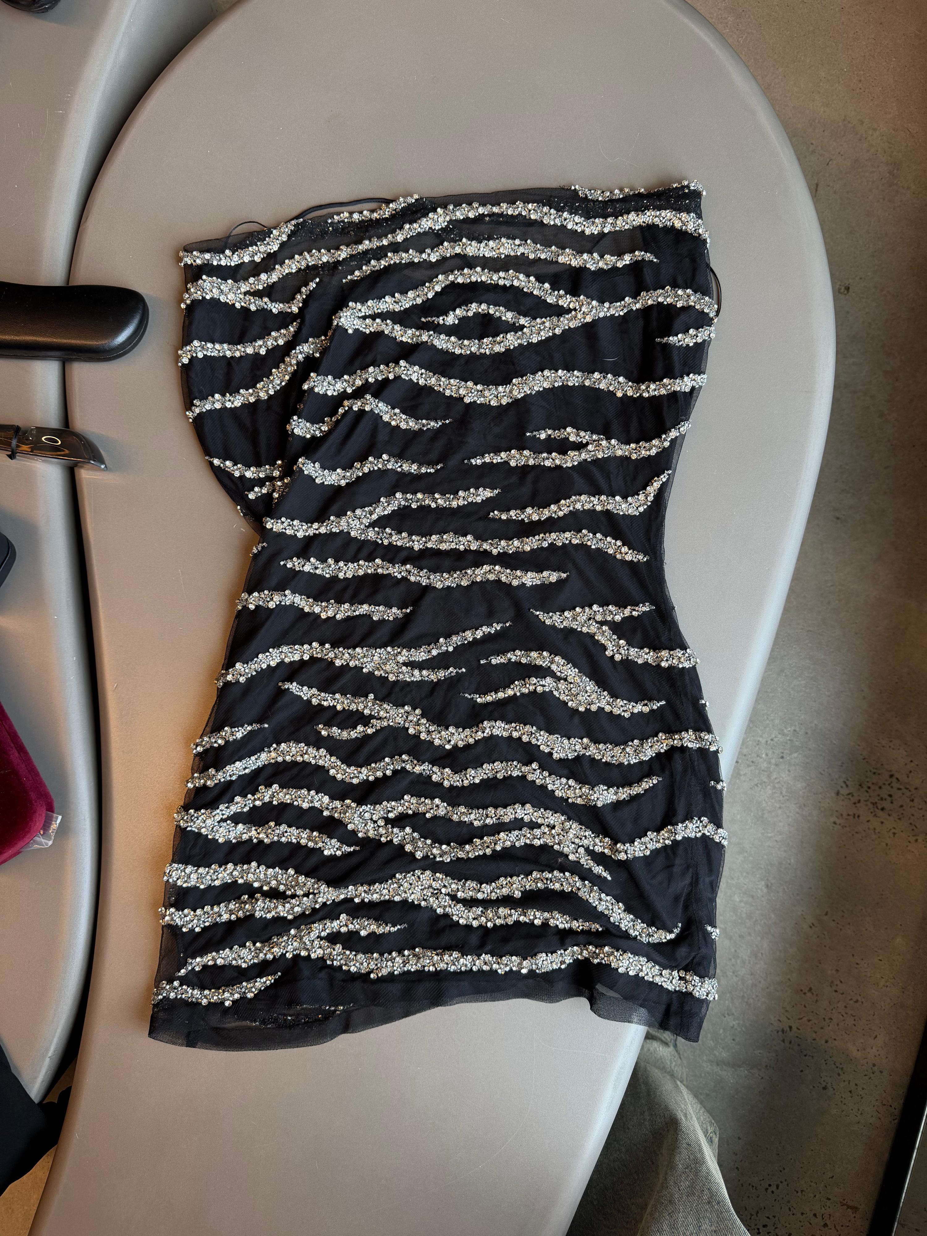 Retrofête Crystal Embellished Zebra Mini Dress Black (Size S)