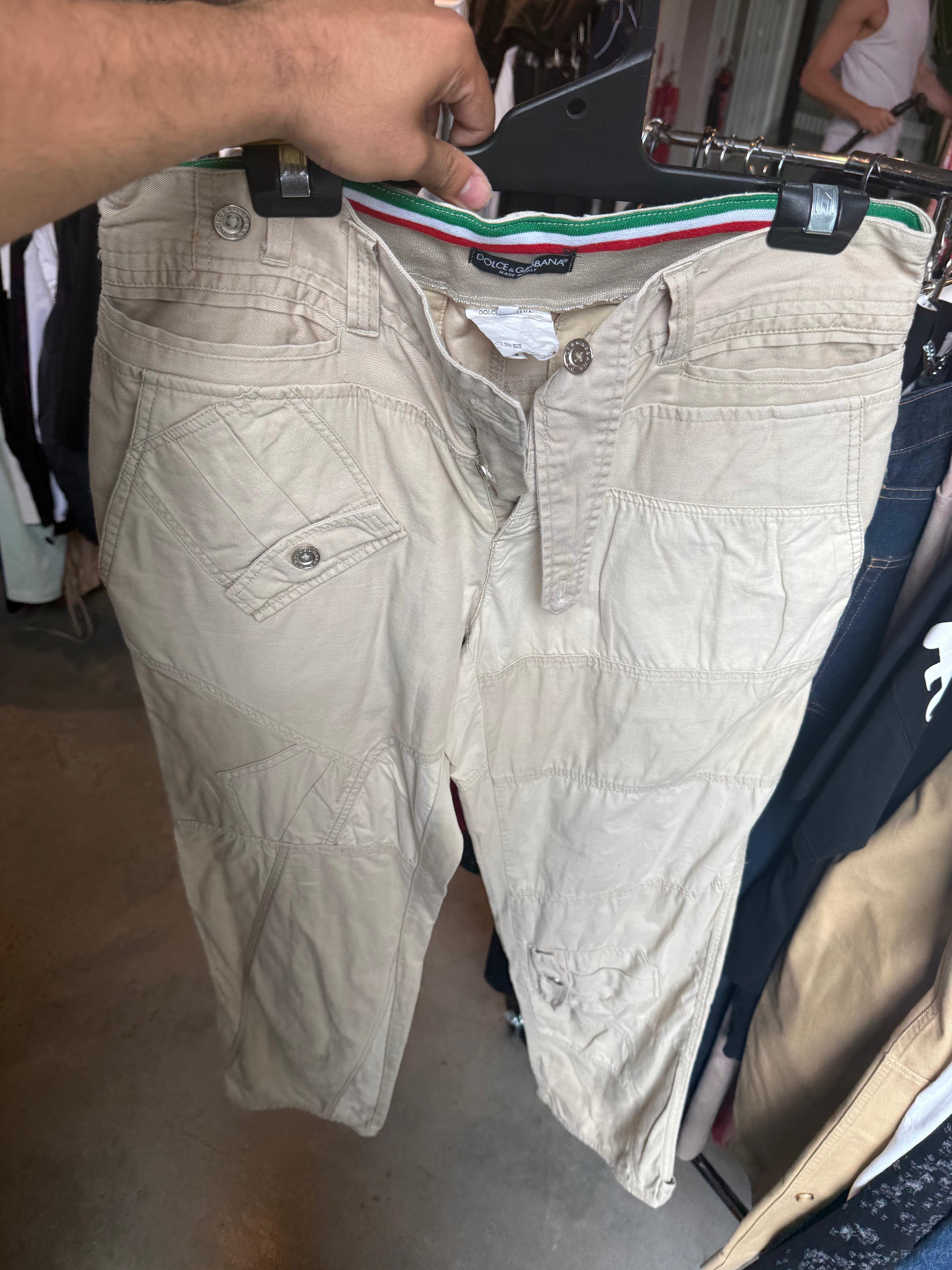 Dolce & Gabbana 00s Two-Tone Buckle-Trap Cargo Pants Cream (Size 50/L)
