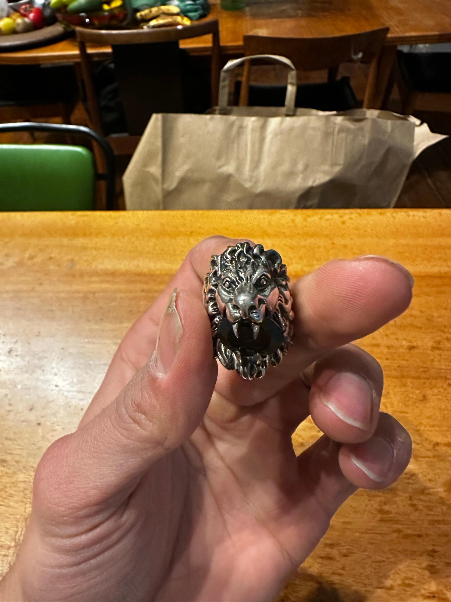 Gucci Lion Head Ring 925 Silver Black (Size 19)