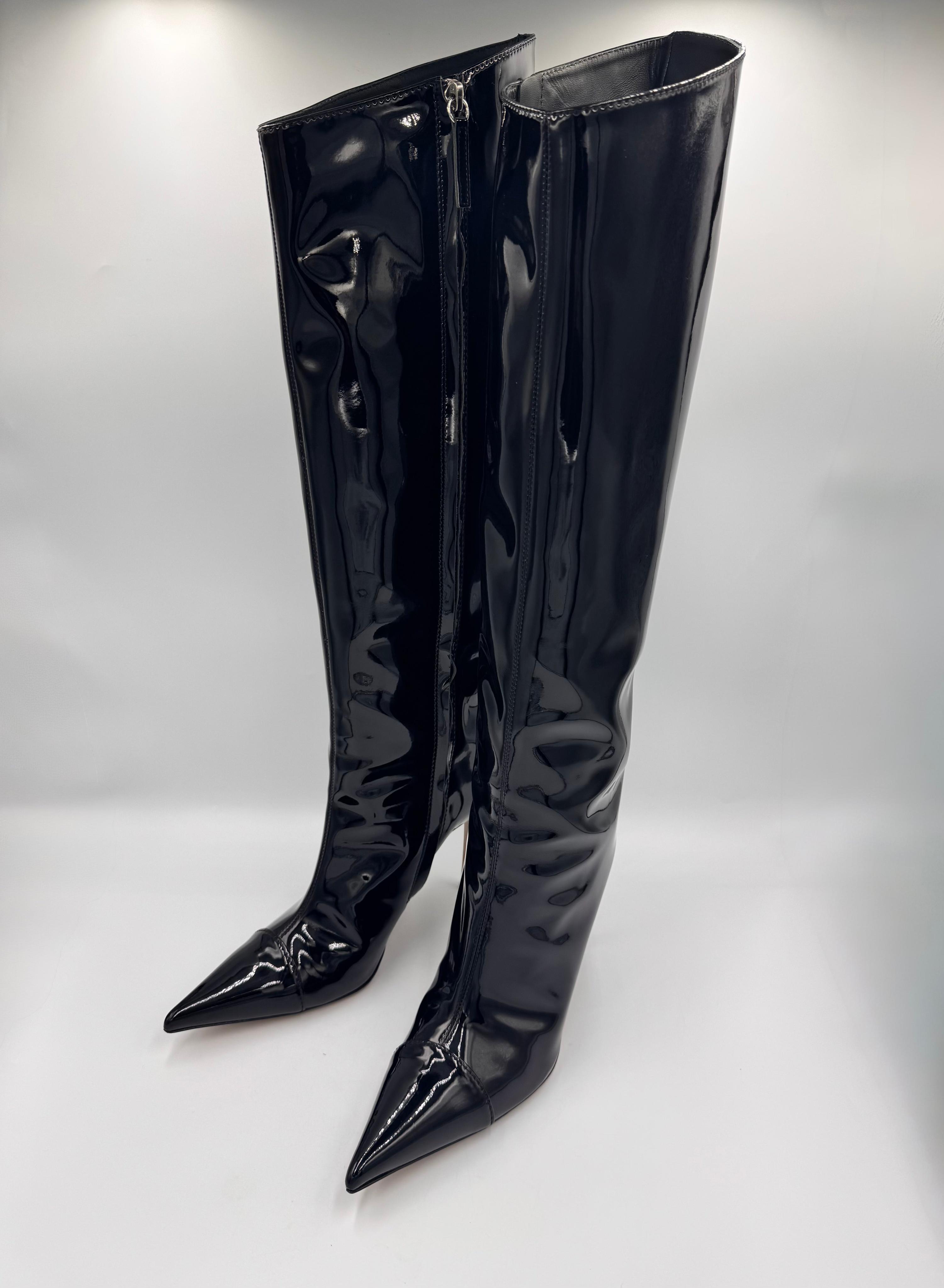 ALEXANDRE VAULTHIER Black Patent Knee-High Boots size 38.5 thumbnail 4