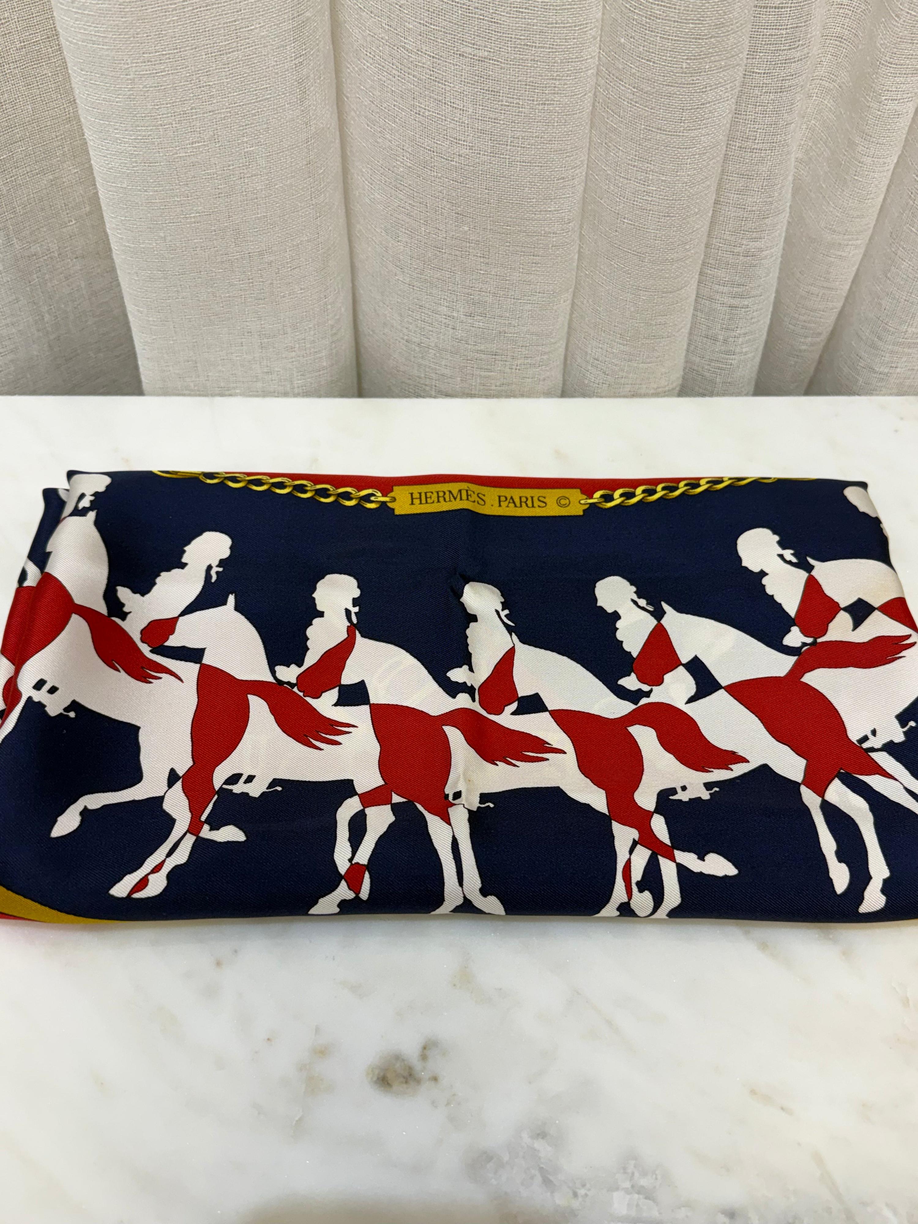 Hermes Red/Blue/Gold Print Scarf