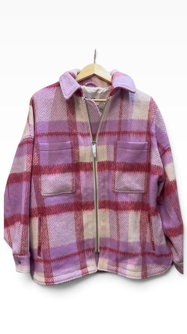 Ena Pelly Purple Pink Plaid Jacket 10