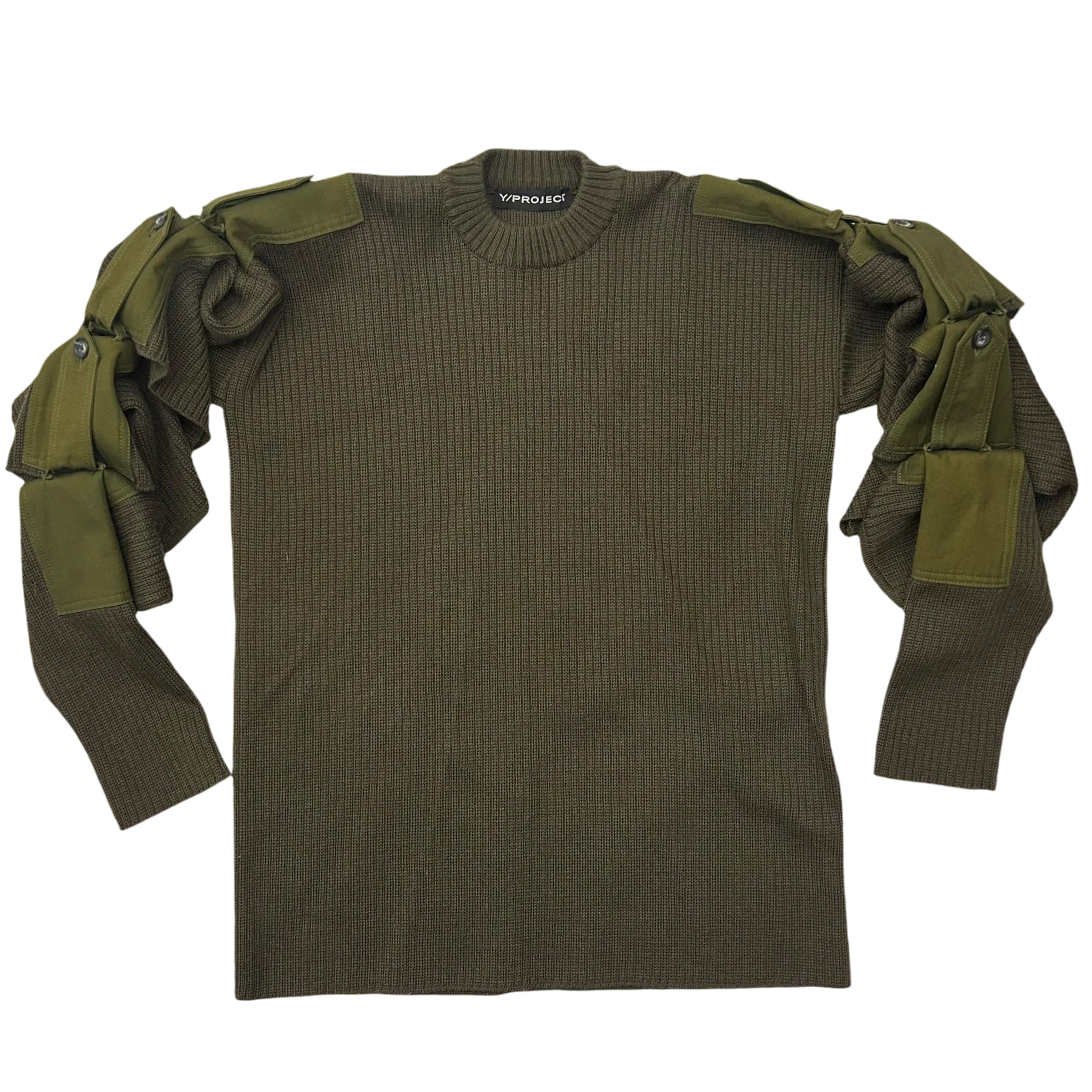 Y/Project Deconstructed Wool Knit Sweatshirt Khaki (Fits M-XL)