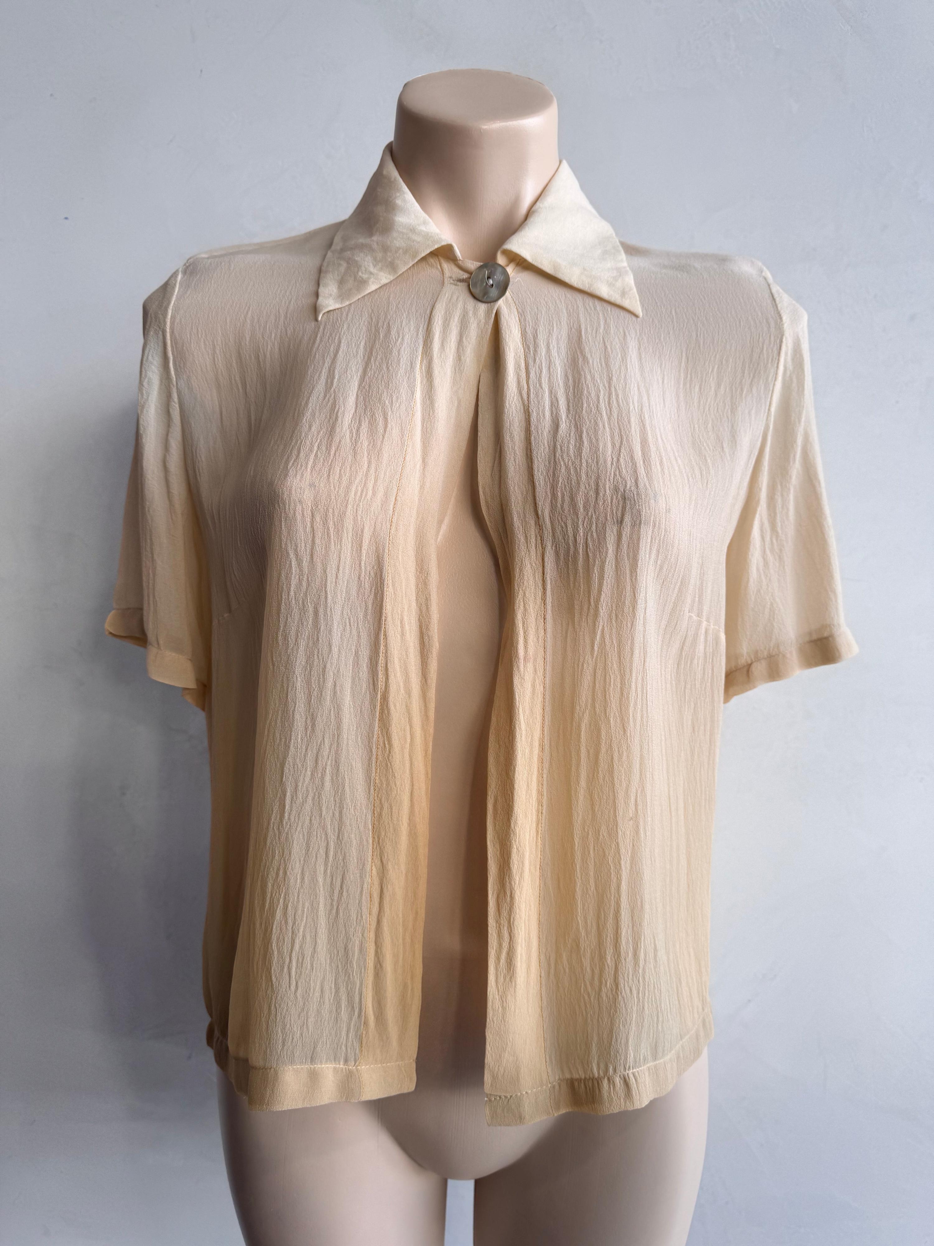 Beige Semi sheer Silk Top - size S/M thumbnail 3