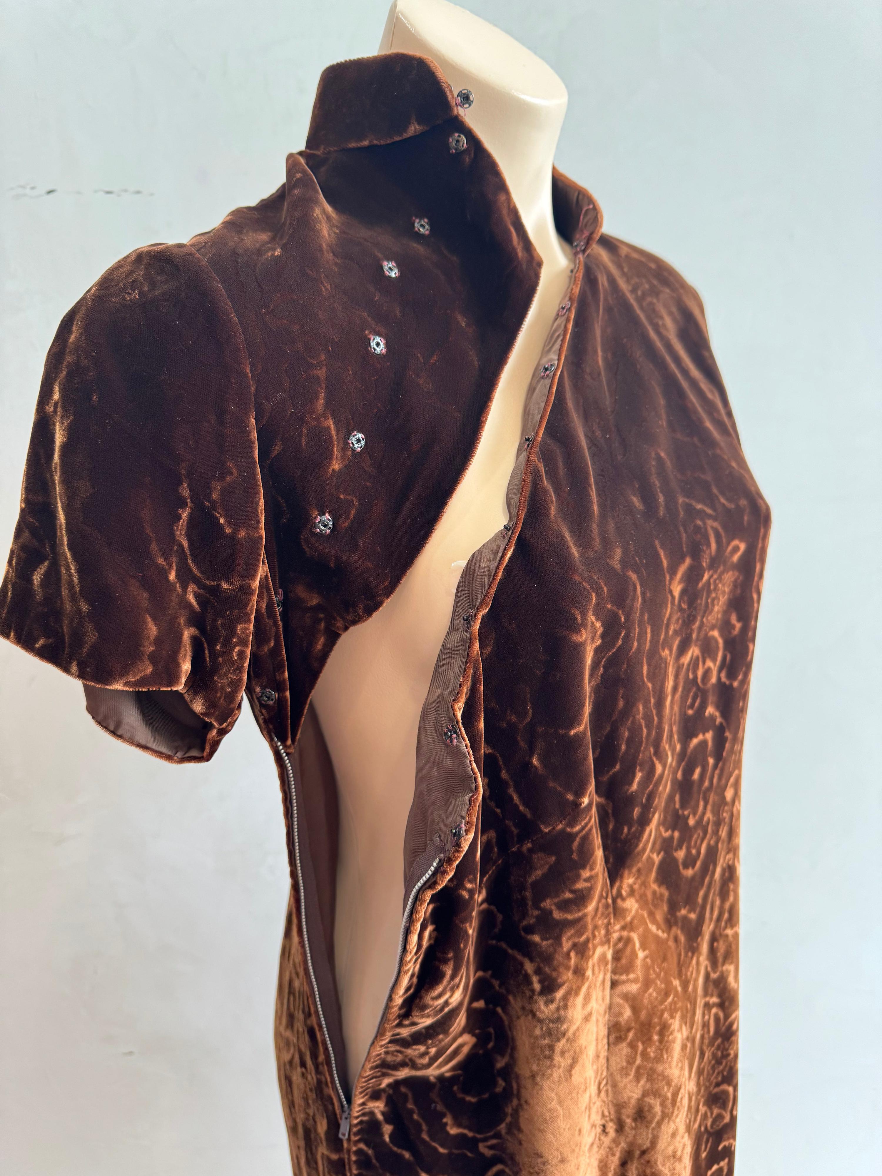 Vintage Brown velvet Mandarin Dress size L thumbnail 6