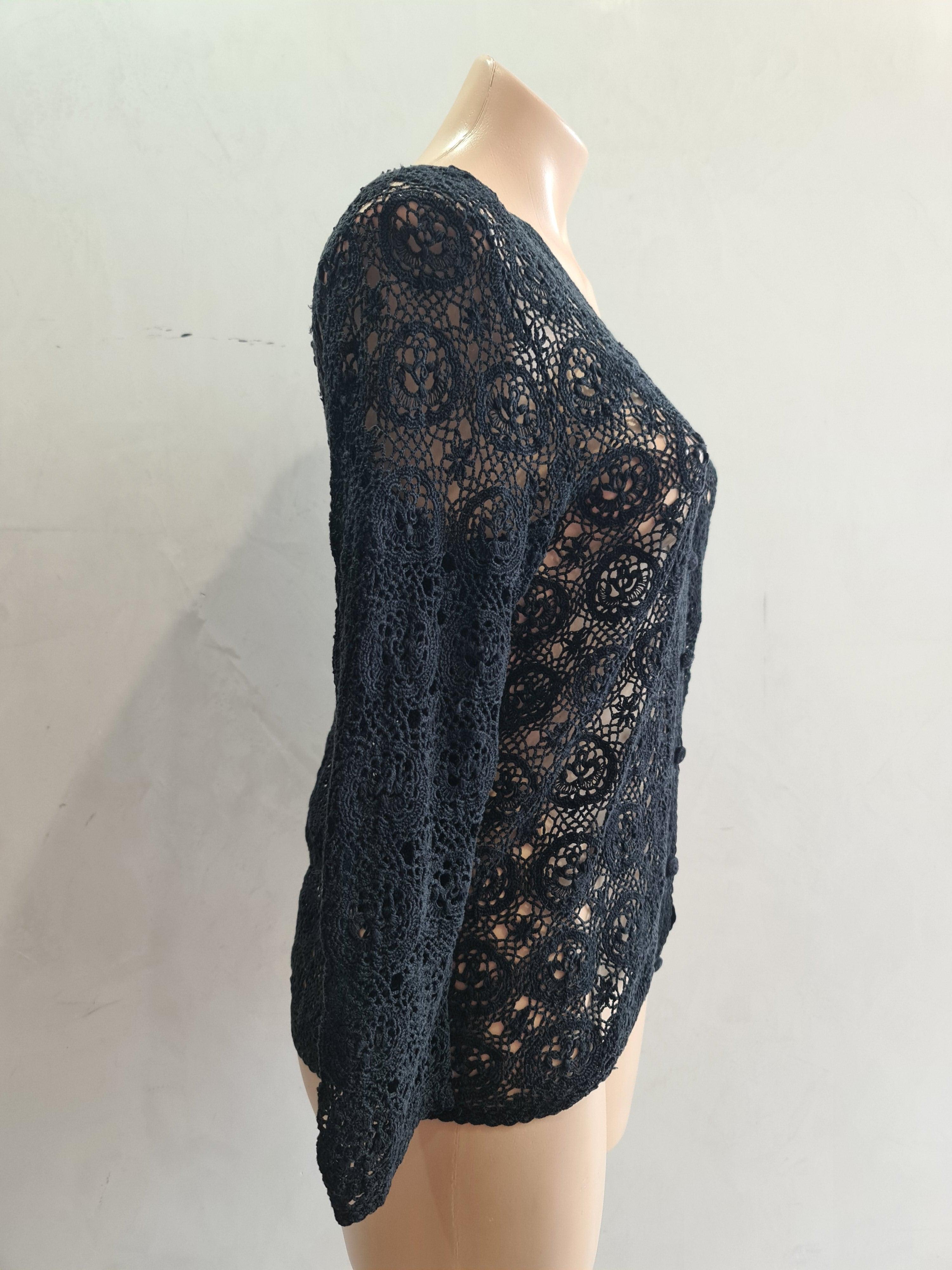 Vintage black crochet cardigan - size M thumbnail 5
