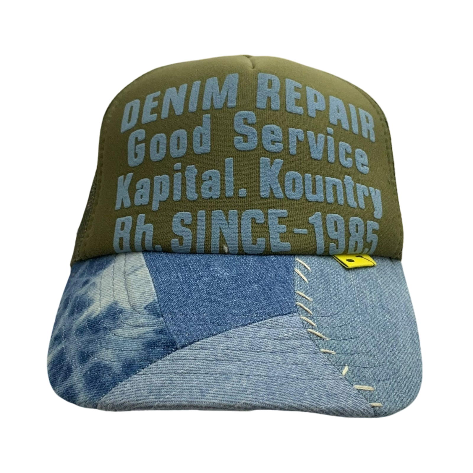 Kapital 'Denim Repair Service' Denim Reconstruction Trucker Cap Dark Green/Blue thumbnail 2