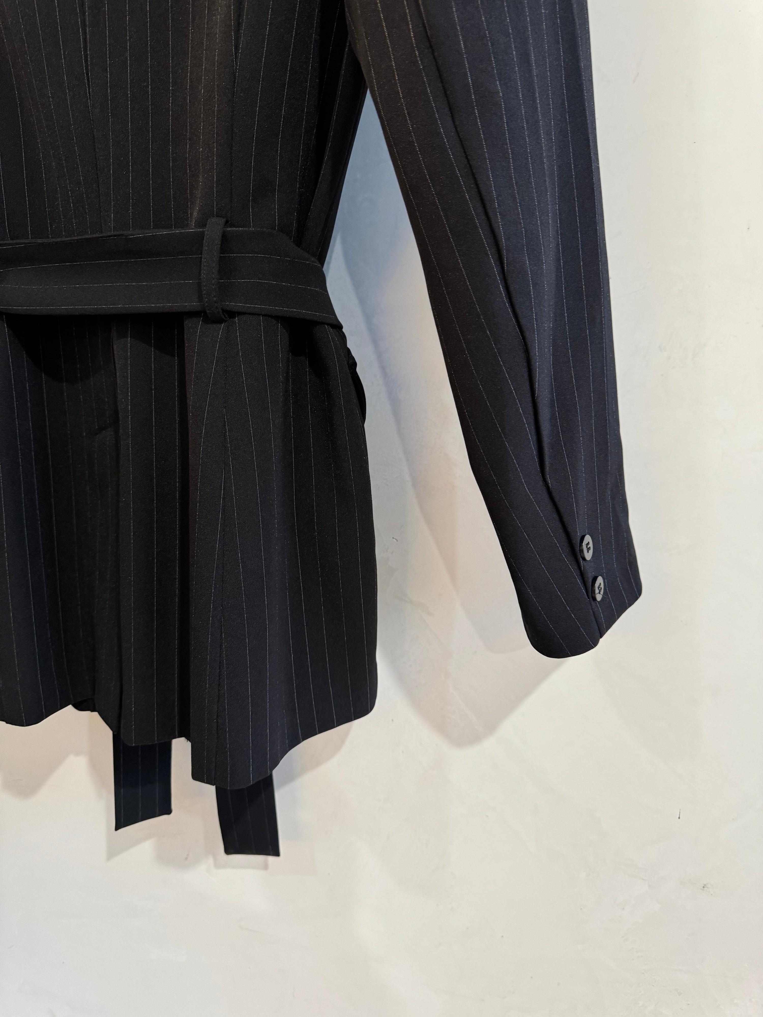 SYNDICATE Vintage Black belted striped jacket Size 14 thumbnail 5