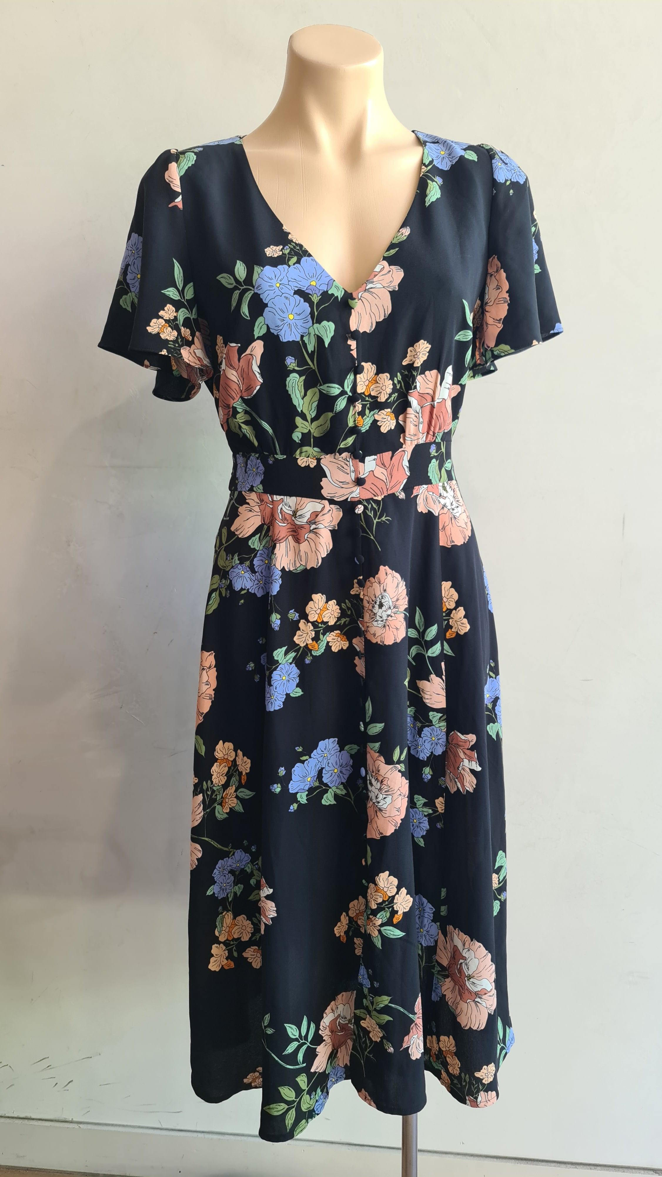 Portmans Black Floral Dress - size 10 thumbnail 3