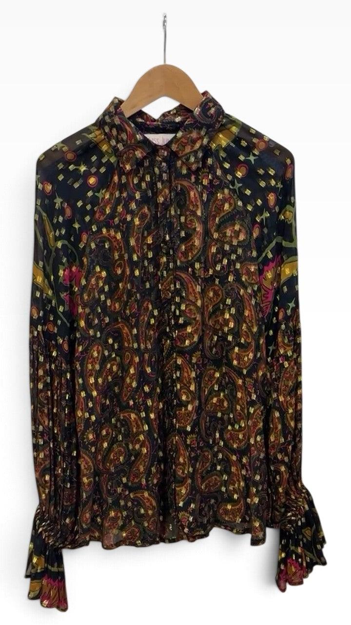 Miss June Black Metallic Paisley Blouse