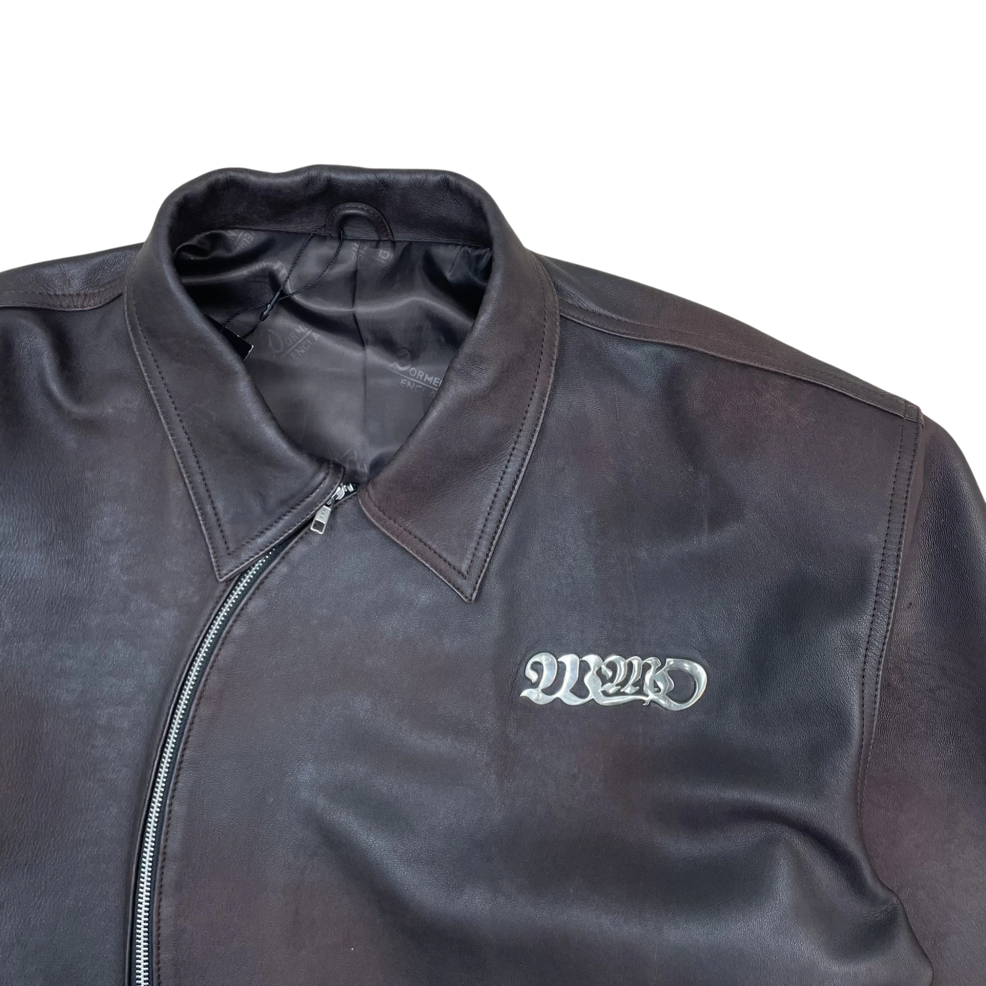 WMO Curved Zip Leather Jacket Ombre Brown (Fits L) thumbnail 3