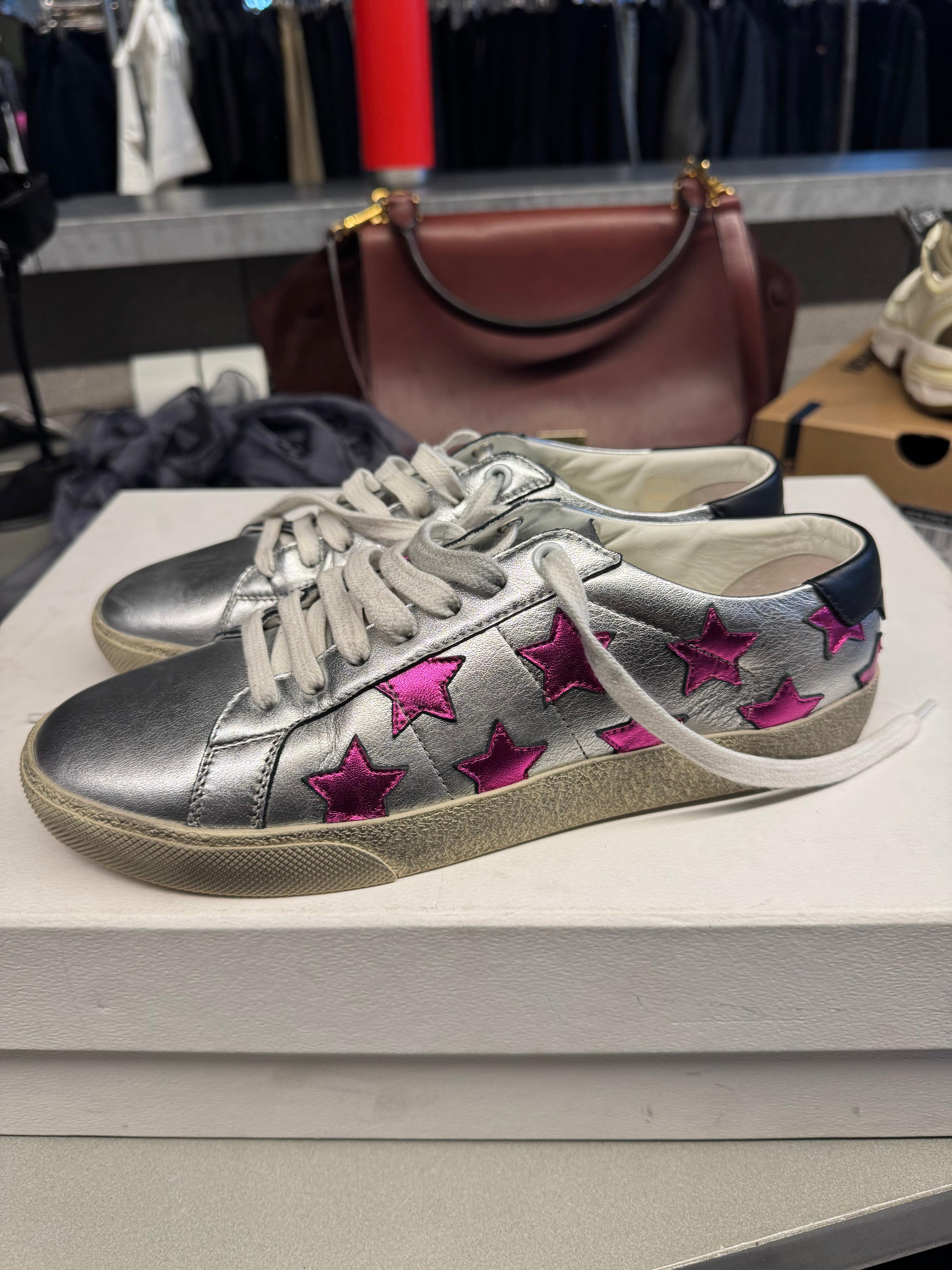 Saint Laurent Leather Star Sneakers Silver/Pink (Size EU39)