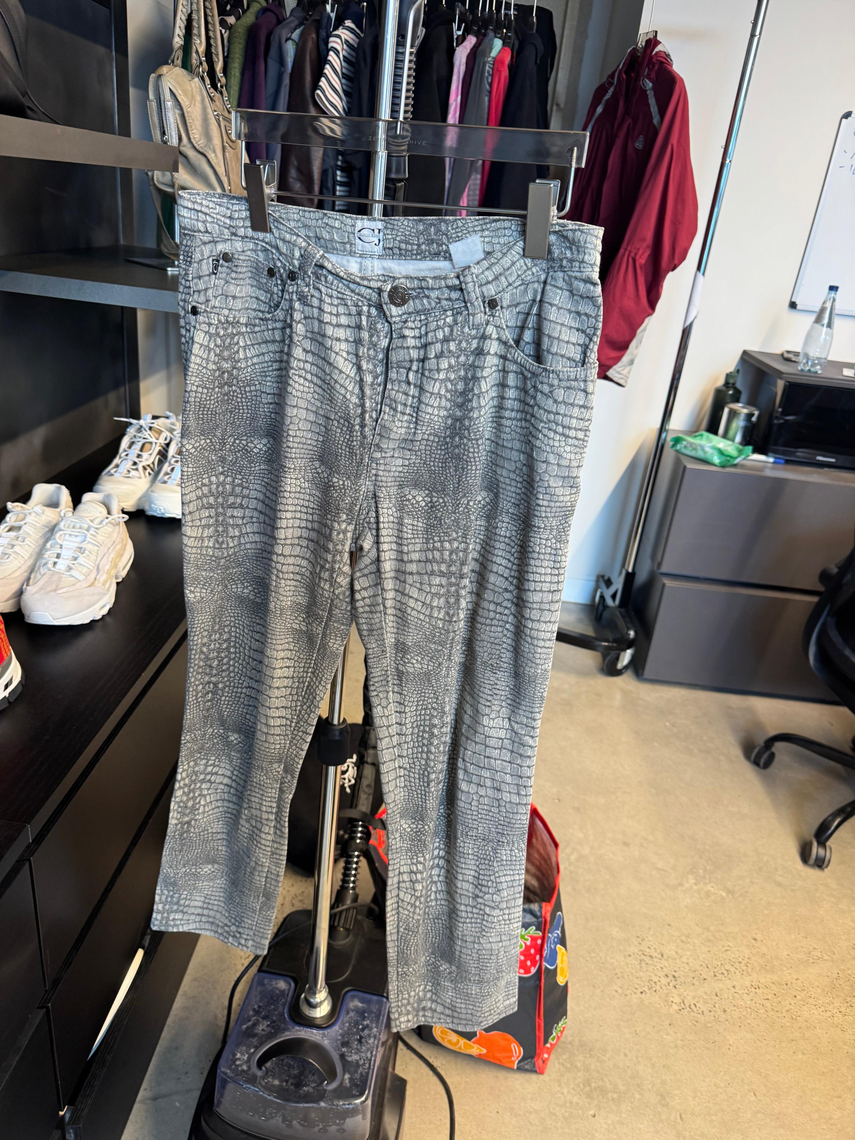 Cavalli Jeans 90s Croc Print Sparkly Trousers Grey (Size 32”)
