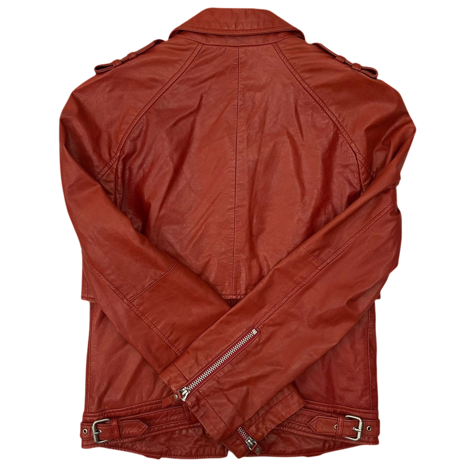Karl Lagerfeld Goat Leather Biker Jacket Red (Fits M Womens) thumbnail 3