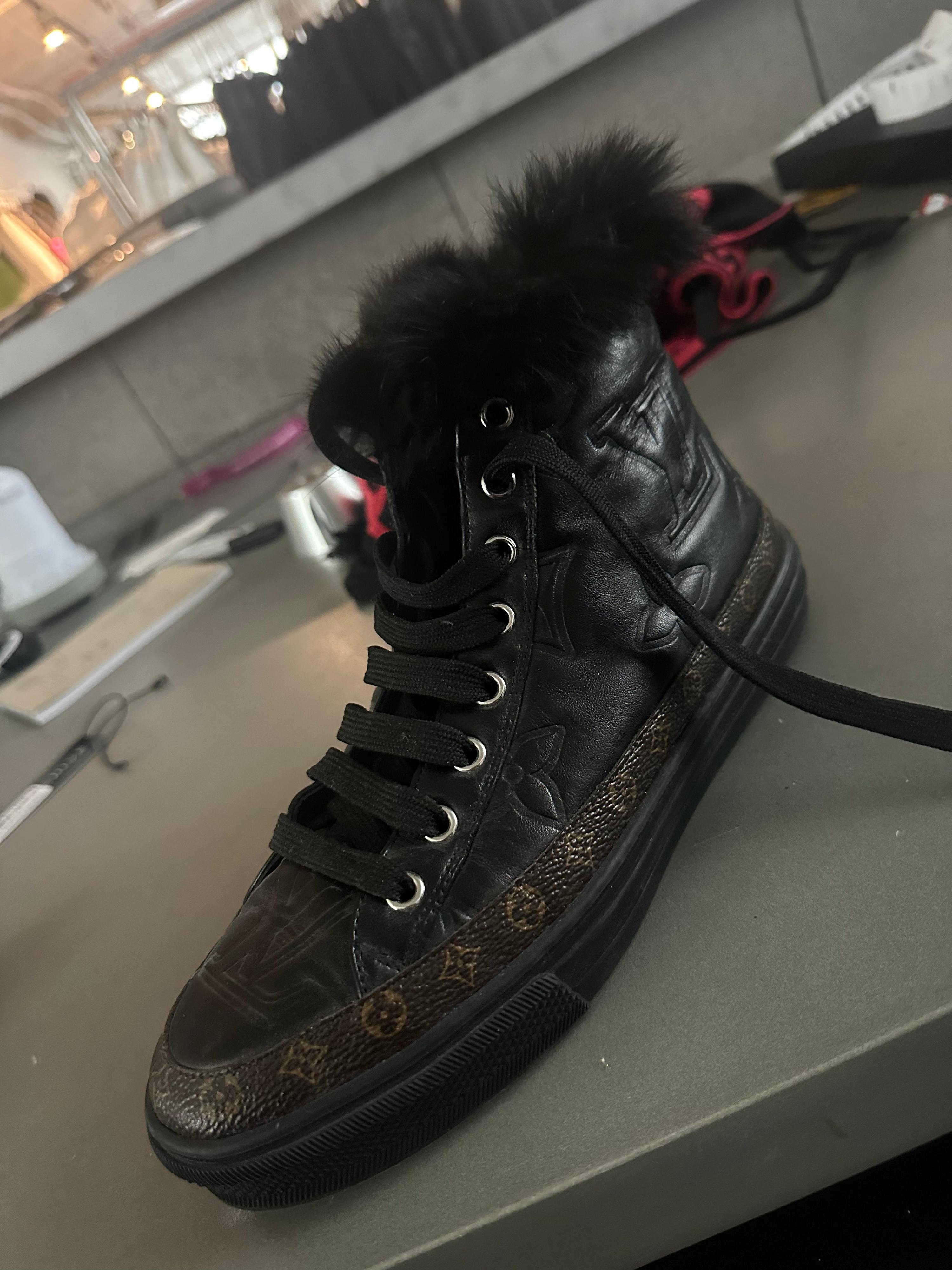 Louis Vuitton Stellar Fur High-Top Leather Sneakers Black/Brown (Size EU37)