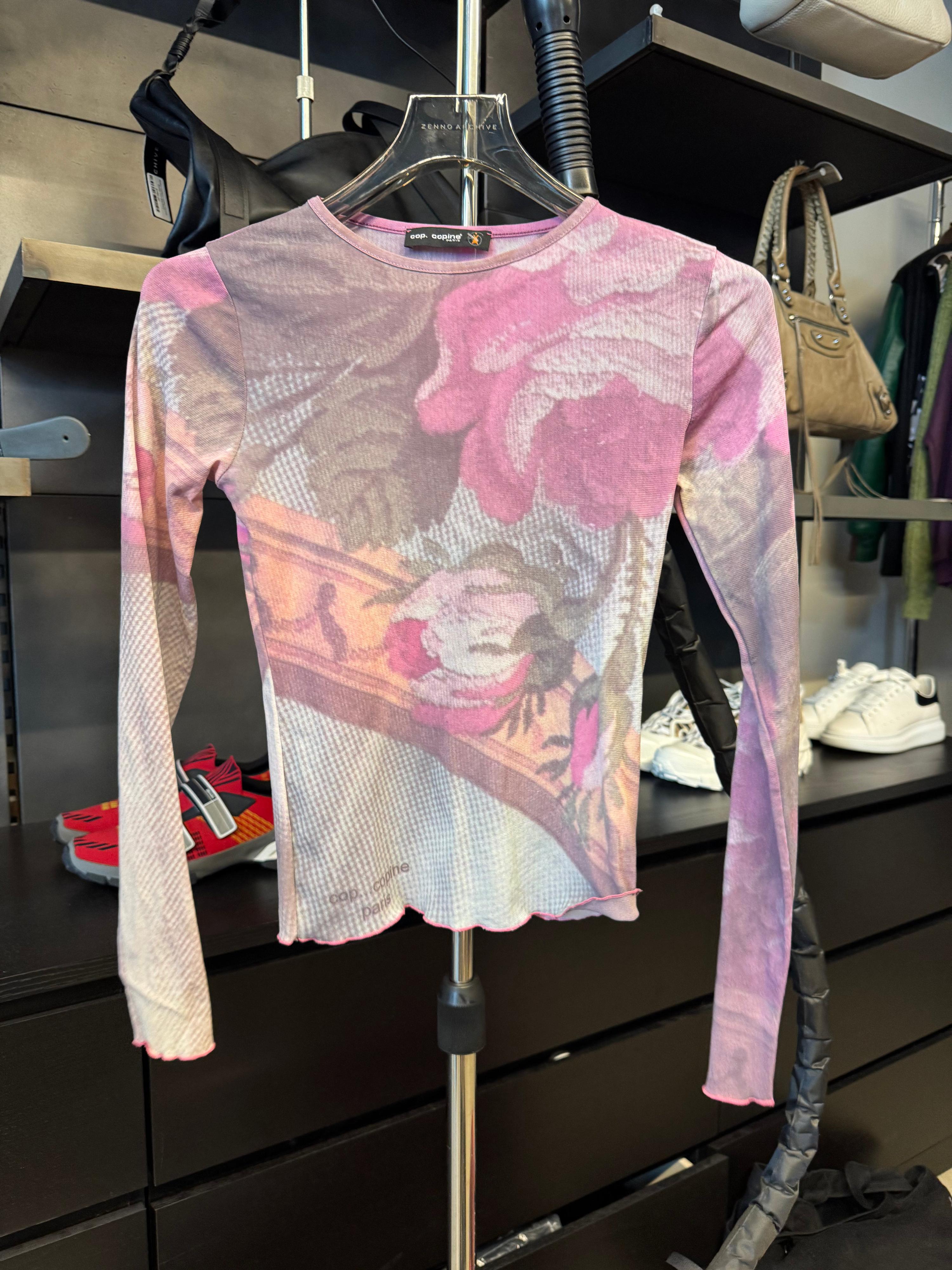 Cop Copine 00s Rose Graphic Mesh Top Purple (Size 2)