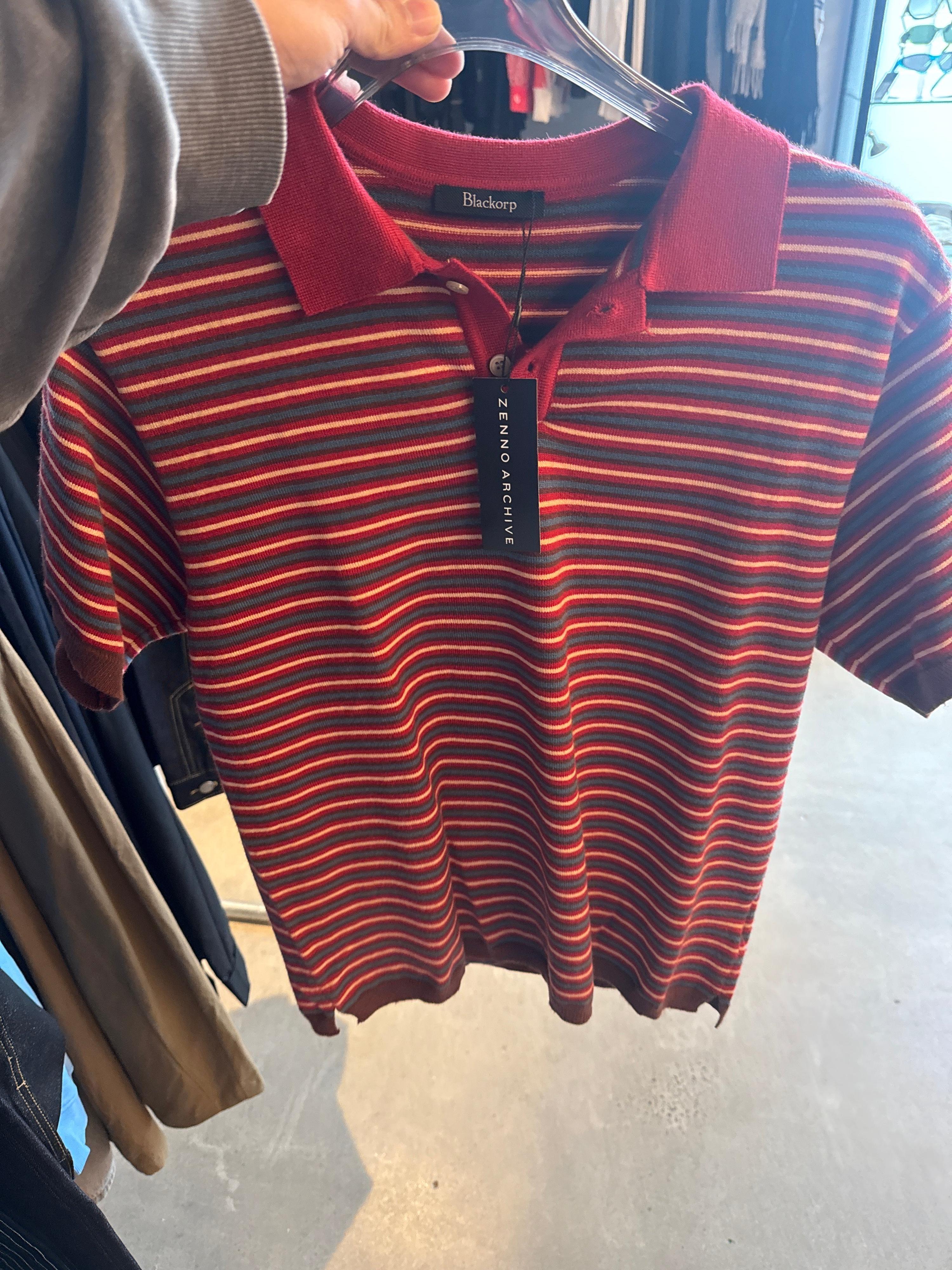 Blackorp Knit Striped Polo Shirt Red - L